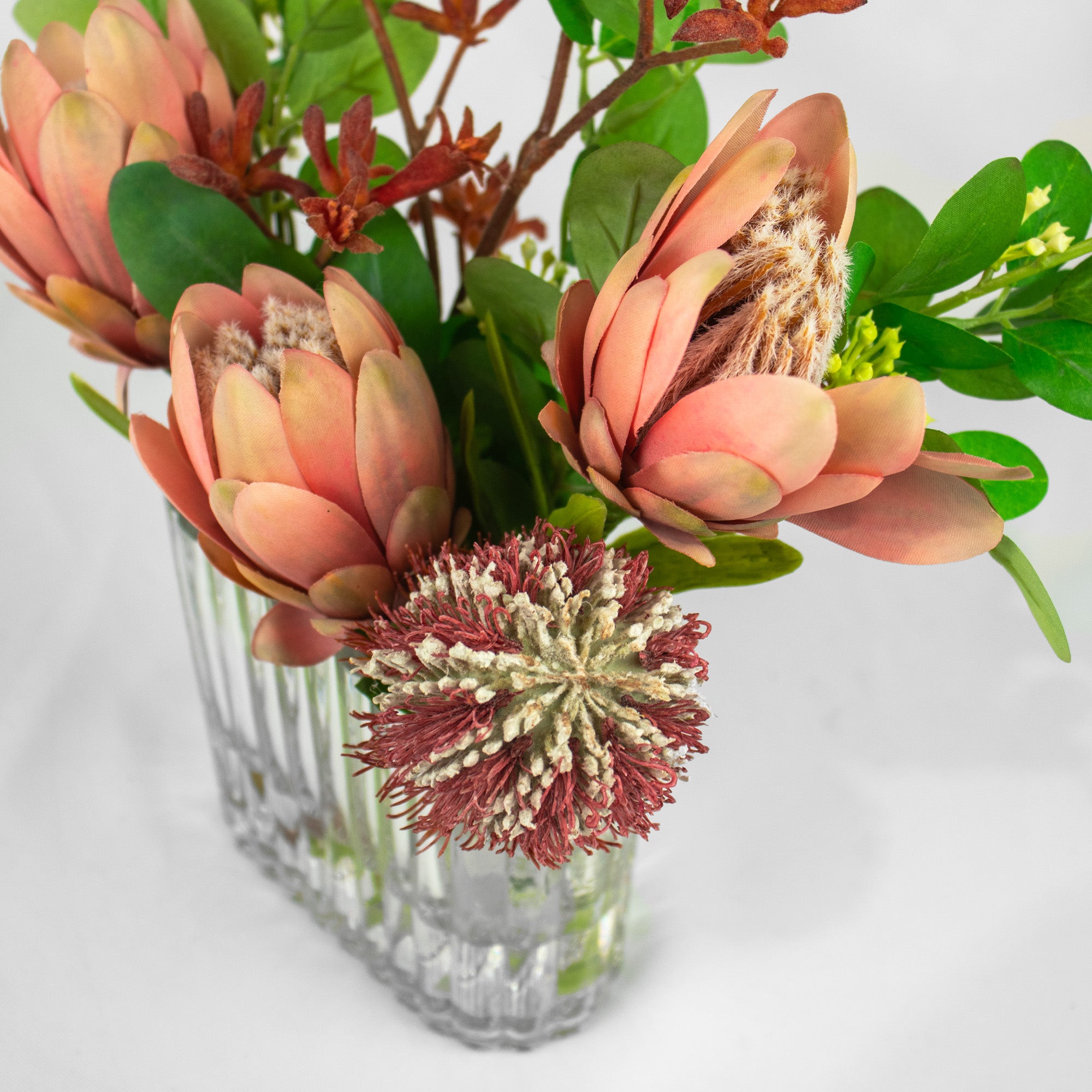 30cm Faux Pink Protea Arrangement