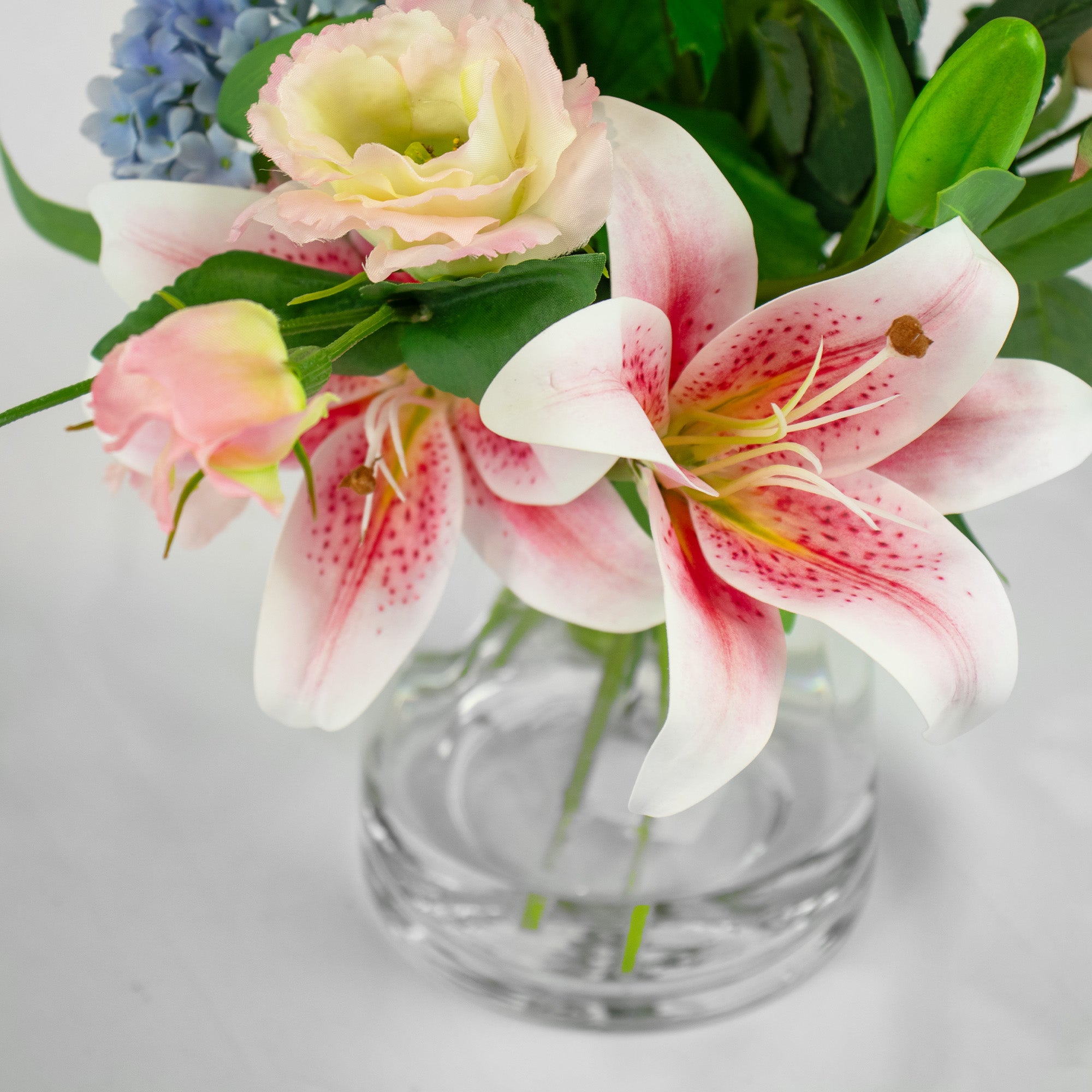 46cm Pink Lily & Blue Snowball Arrangement
