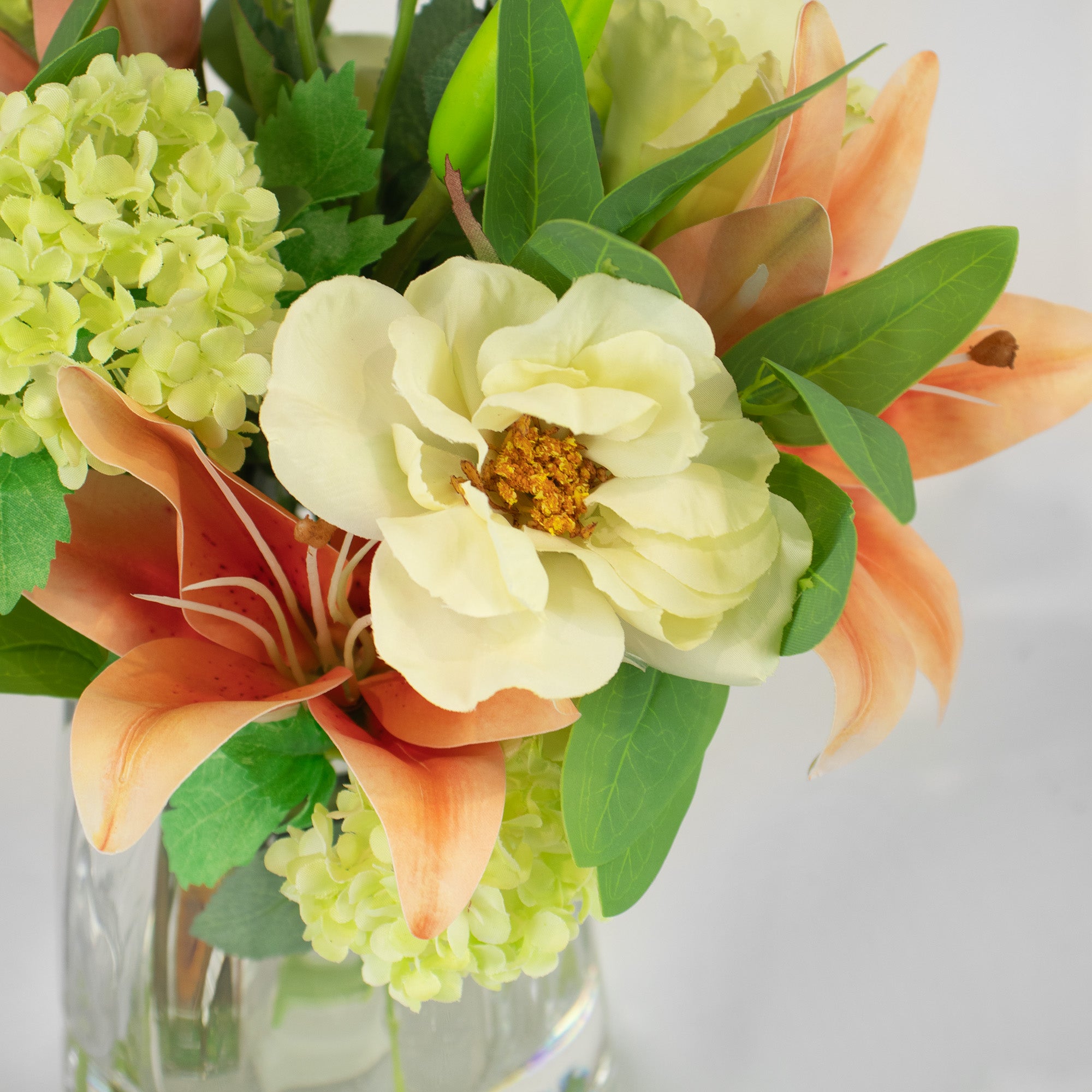 40cm Faux Orange Lily & Green Snowball Arrangement