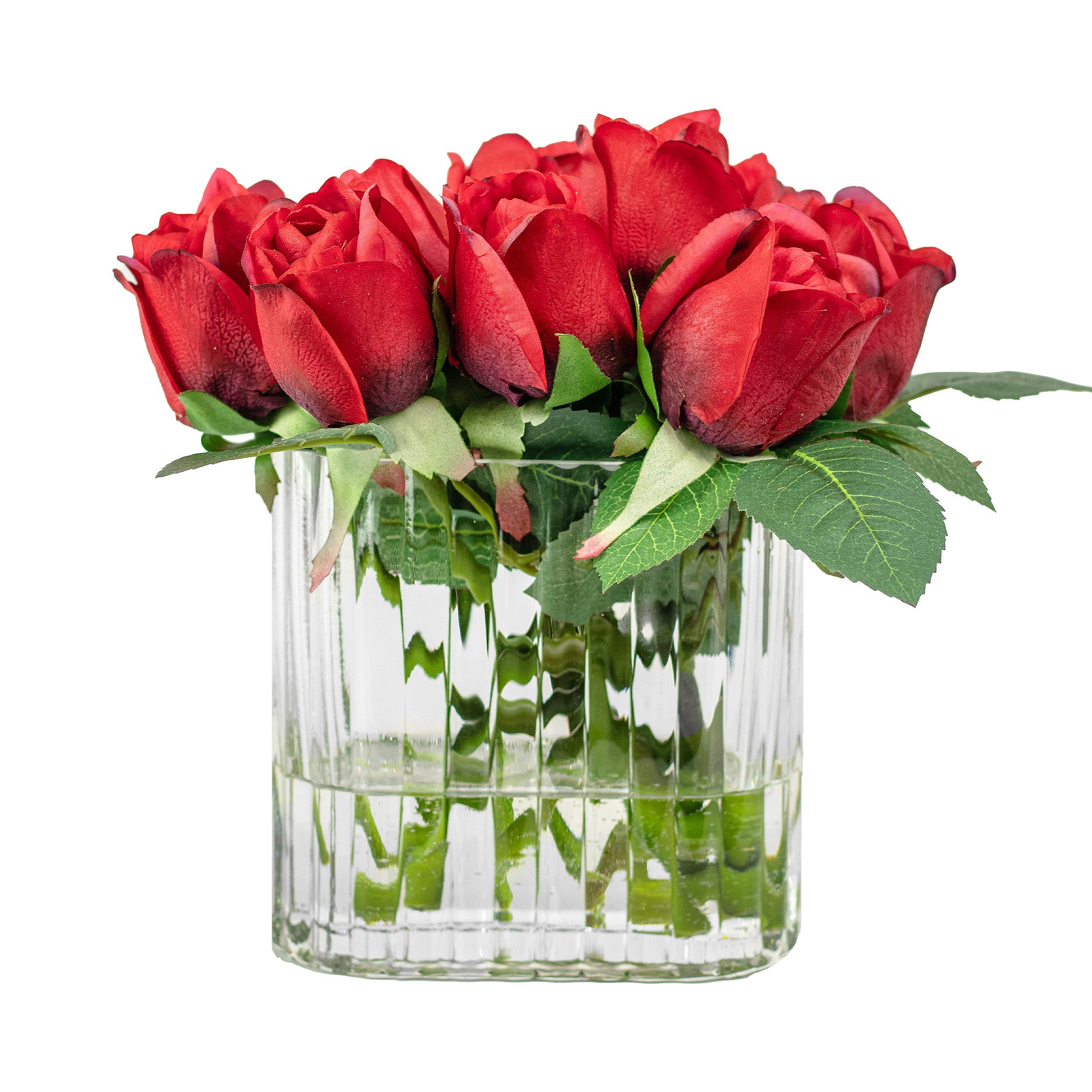 23cm Faux Rose Bud Arrangement - Red