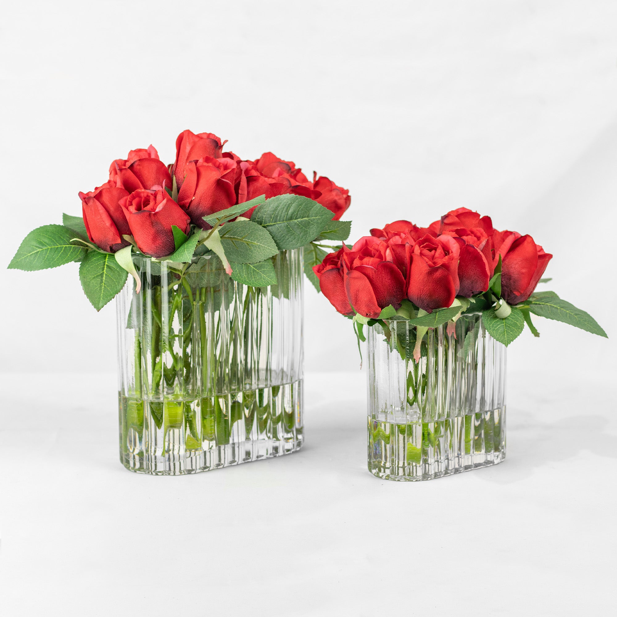 23cm Faux Rose Bud Arrangement - Red