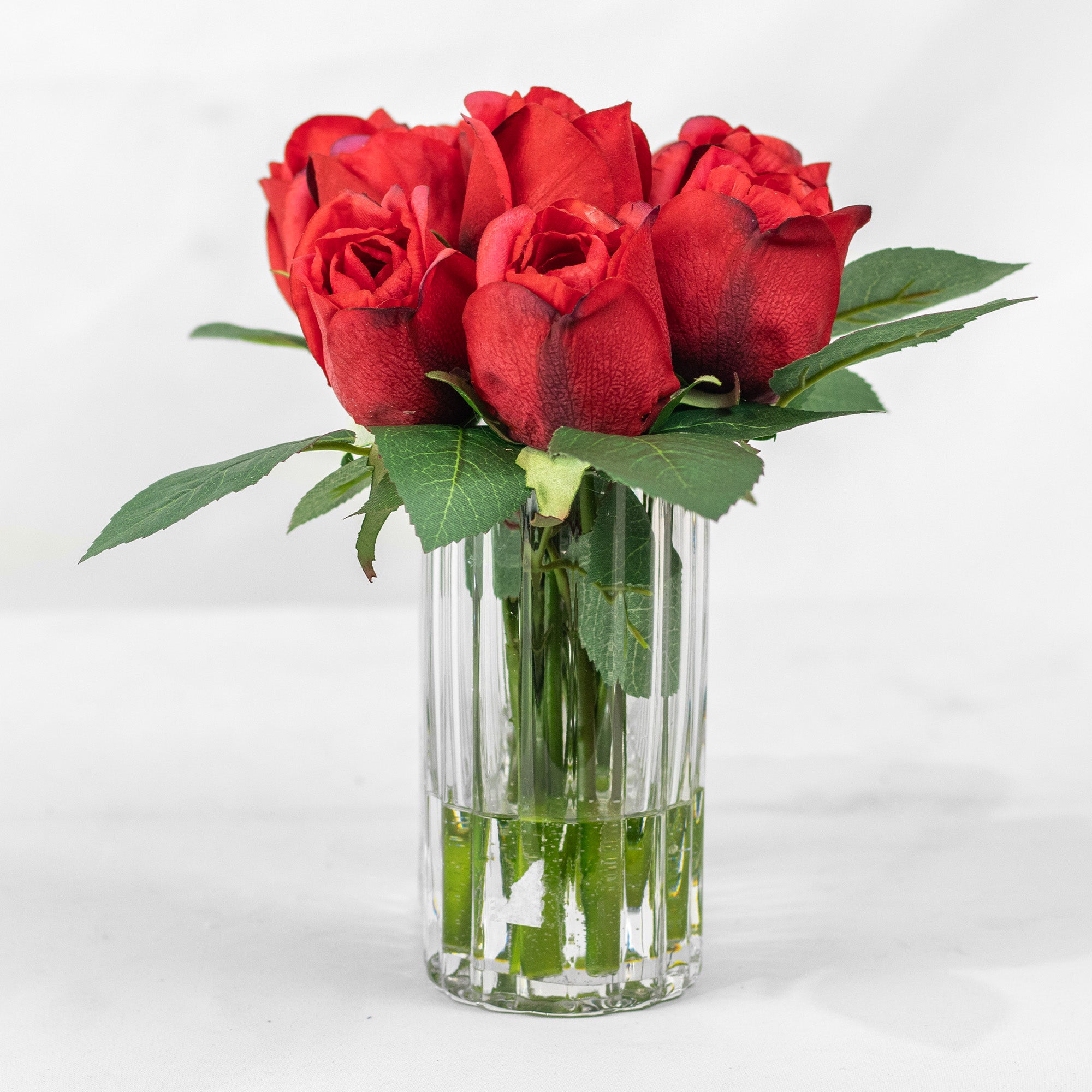 23cm Faux Rose Bud Arrangement - Red