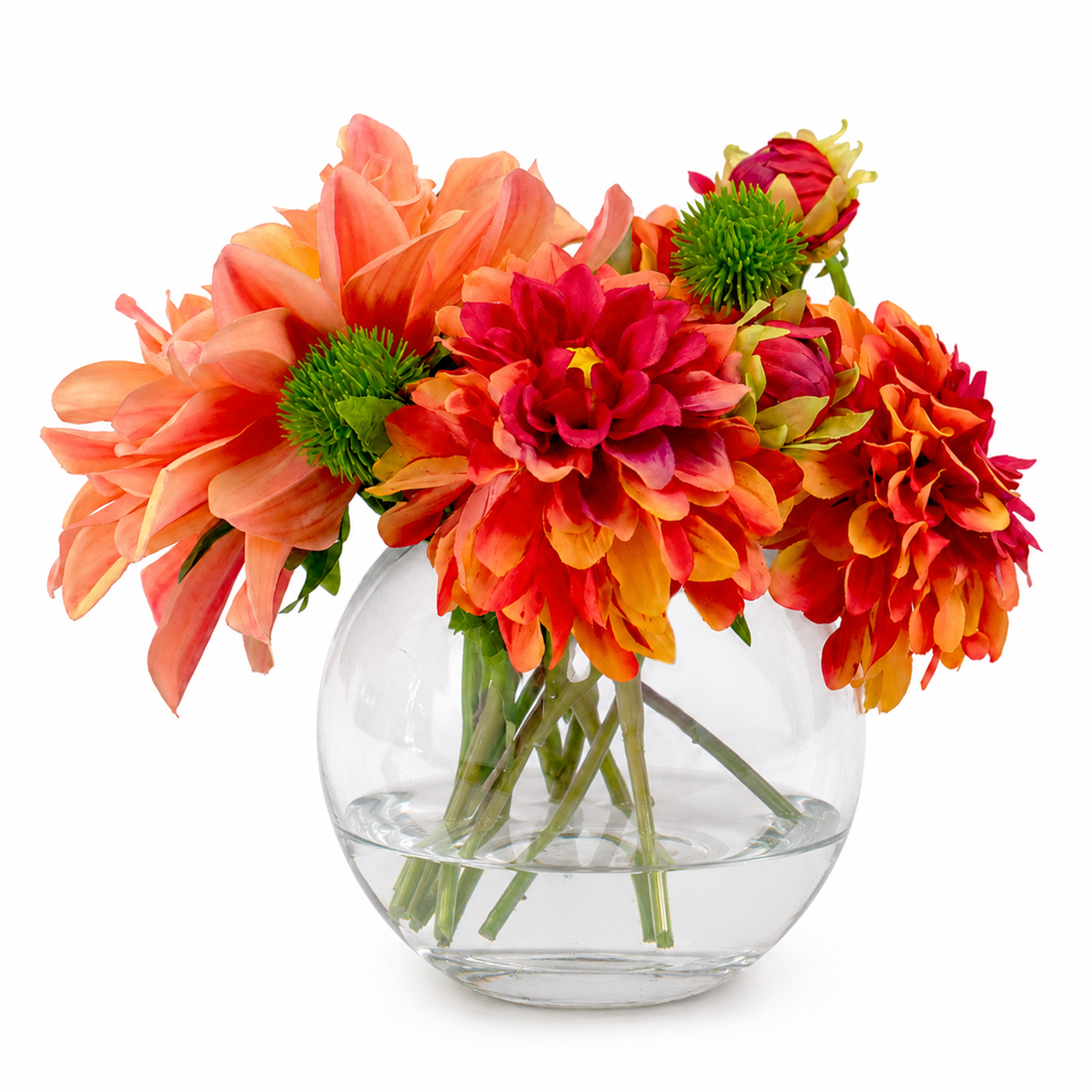 23cm Faux Salmon & Red Dahlia Arrangement