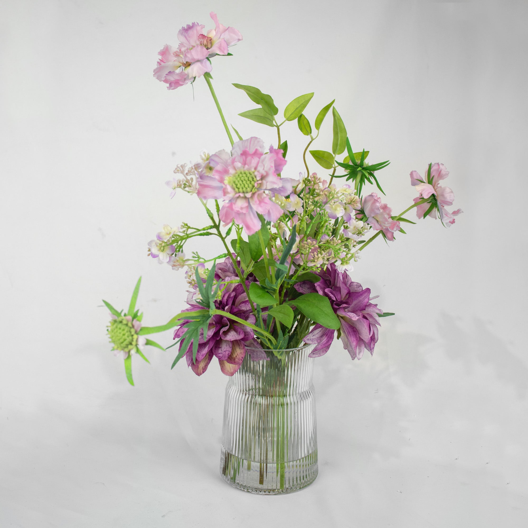57cm Faux Purple Scabiosa & Dahlia Arrangement