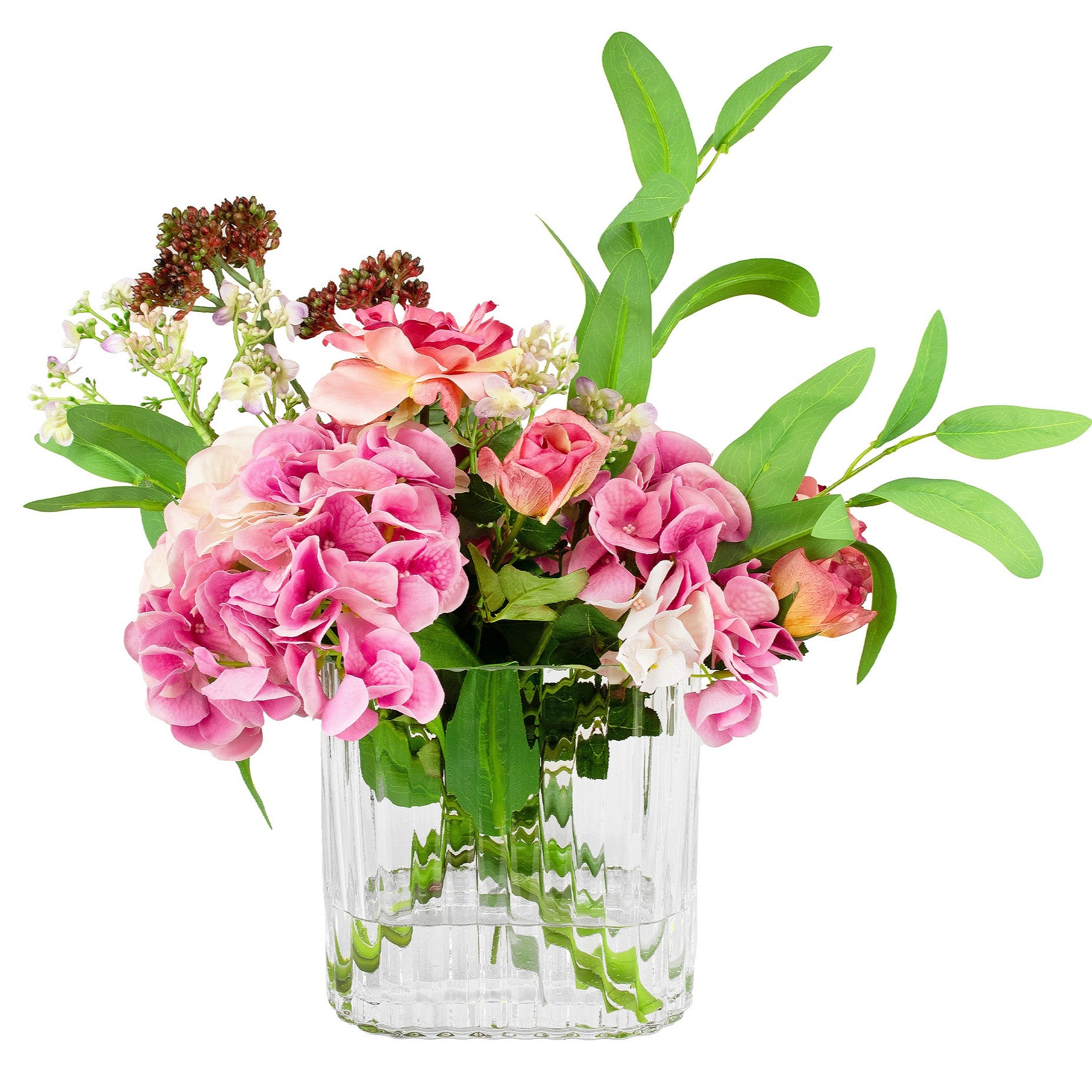 50cm Faux Pink Hydrangea & Berry Arrangement