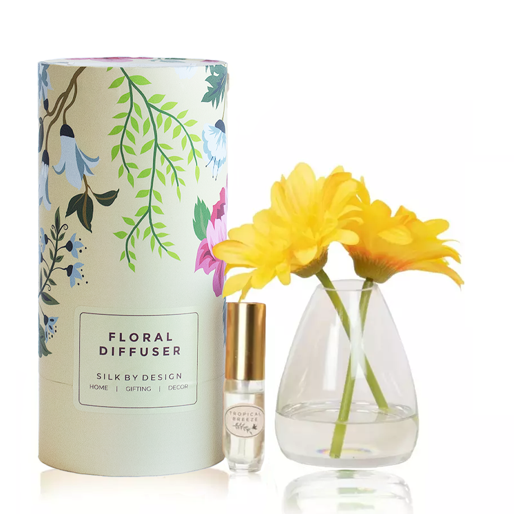Artificial yellow daisy flower arrangement with perfume spray