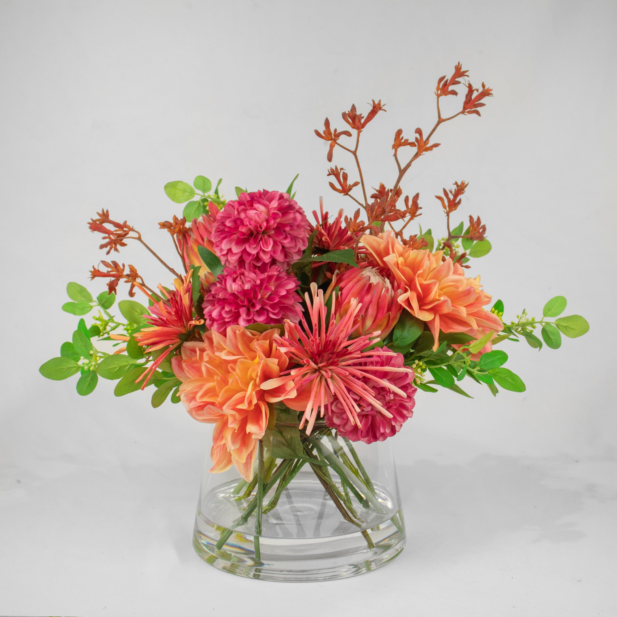 49cm Faux Pink Dahlia & Mixed Natives Arrangement