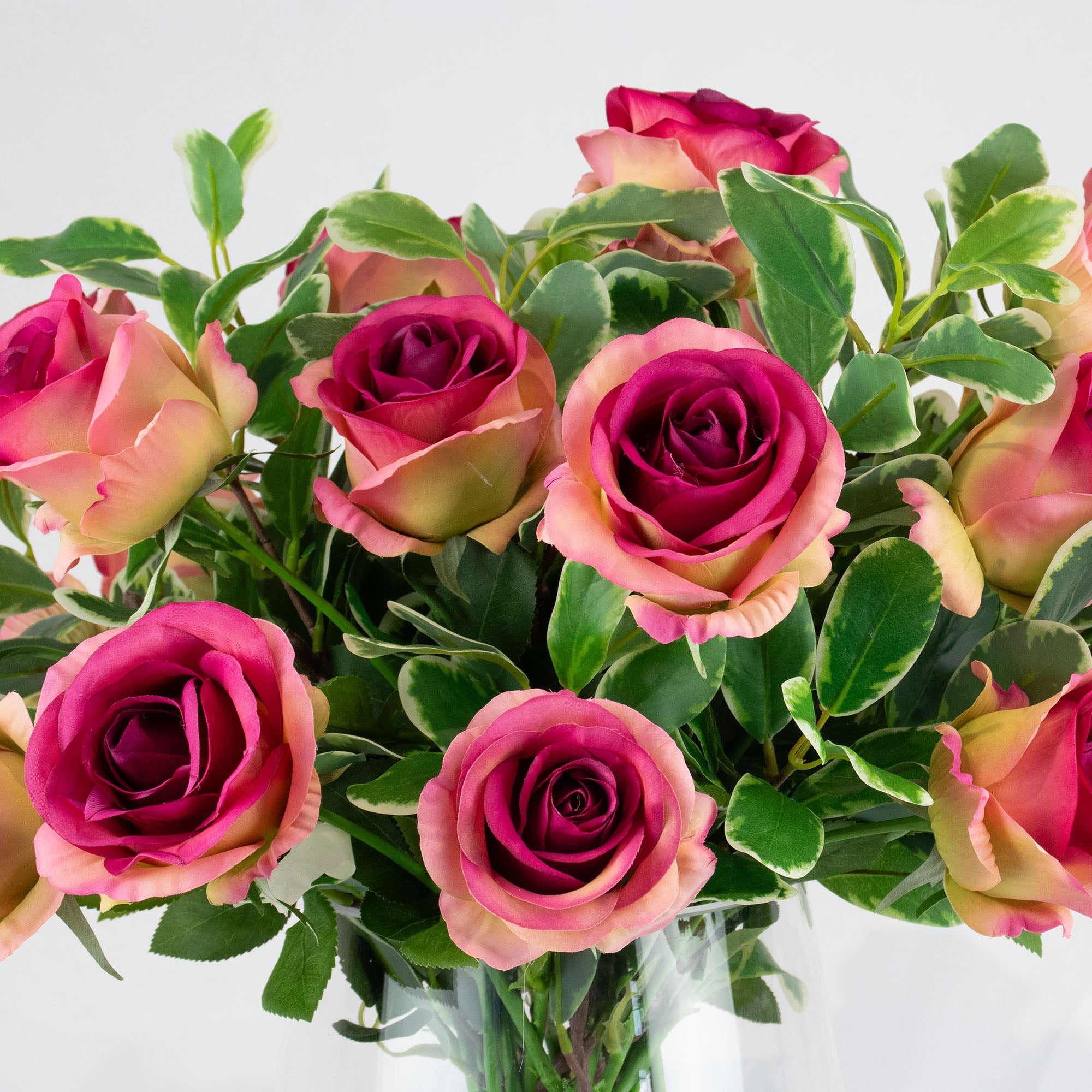 55cm Faux Fuchsia Rose & Foliage Arrangement