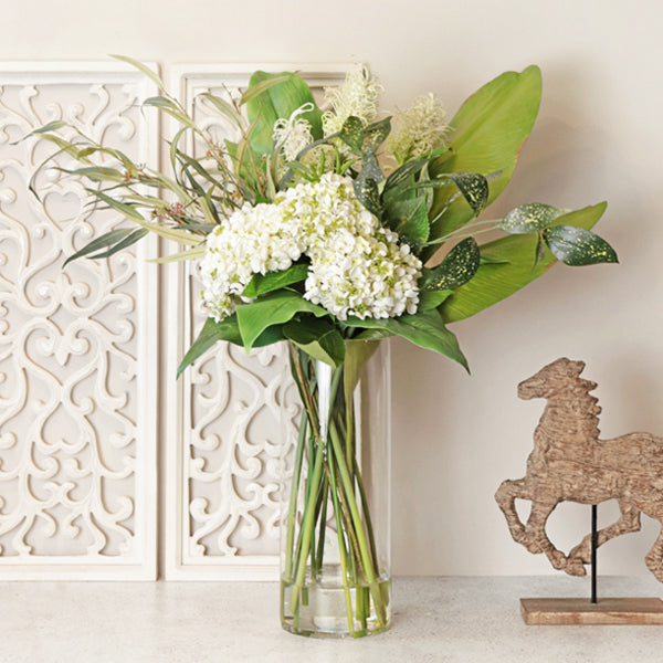 83cm Faux Hydrangea & Leaves Arrangement