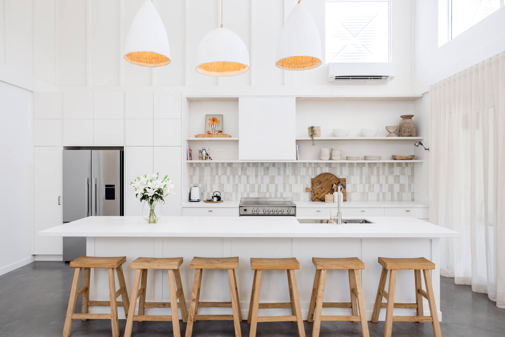 Fake white lily arrangement in an Australian kitchen