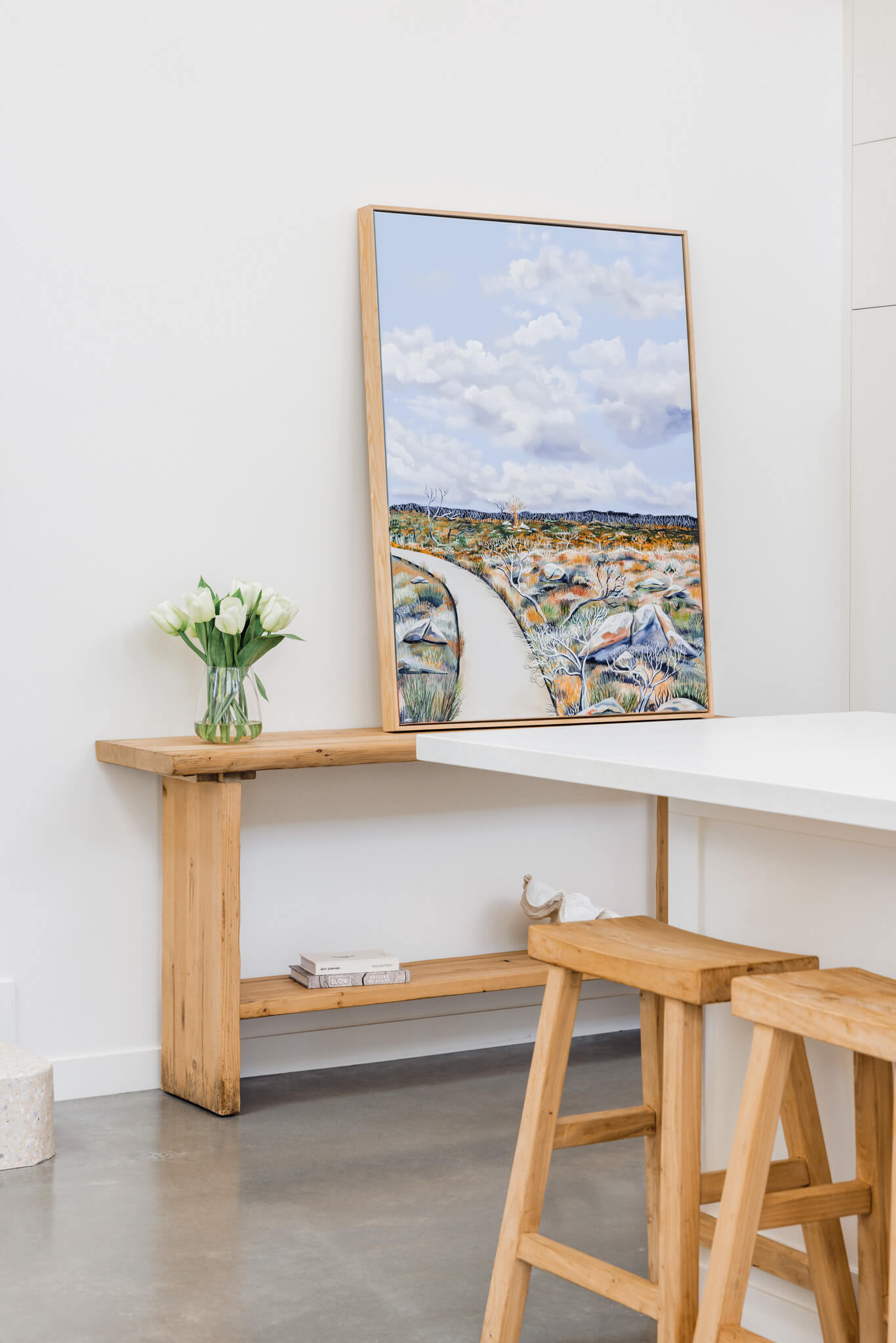 Silk tulip bouquet adding a floral touch to an Australian kitchen