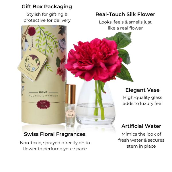 plastic peony flower arrangement with fragrance spray