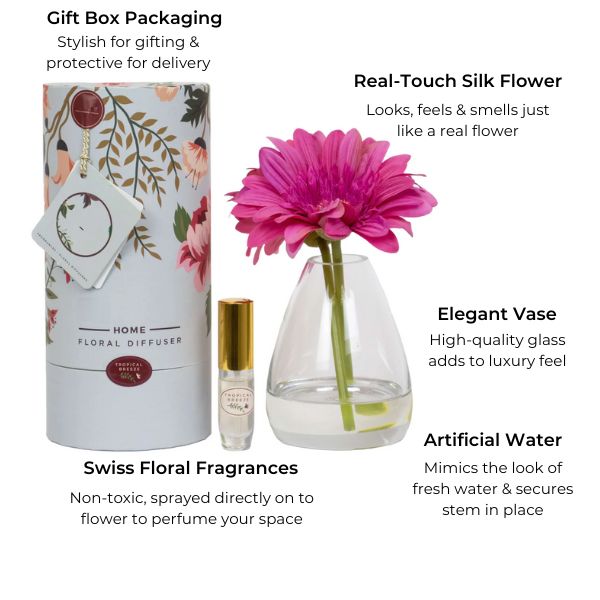 plastic daisy flower arrangement with fragrance spray