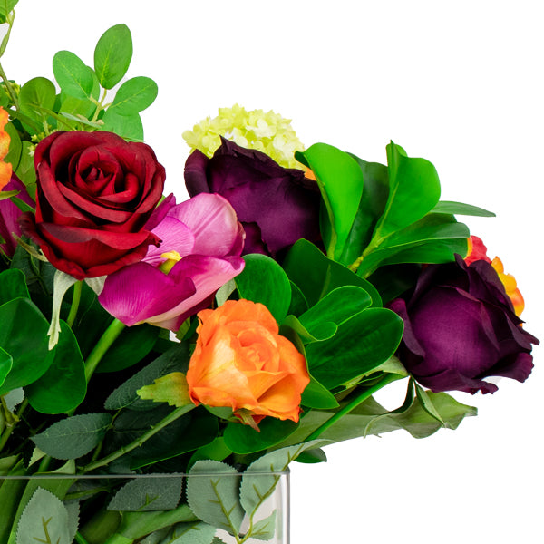 plastic roses and tulips flower arrangement