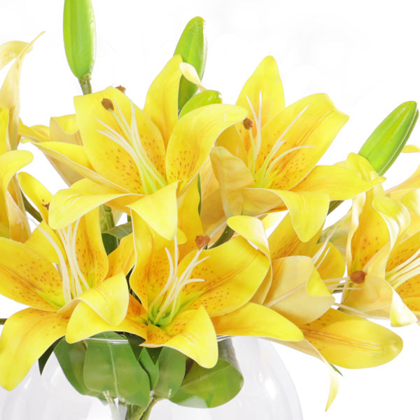 Artificial yellow lily arrangement