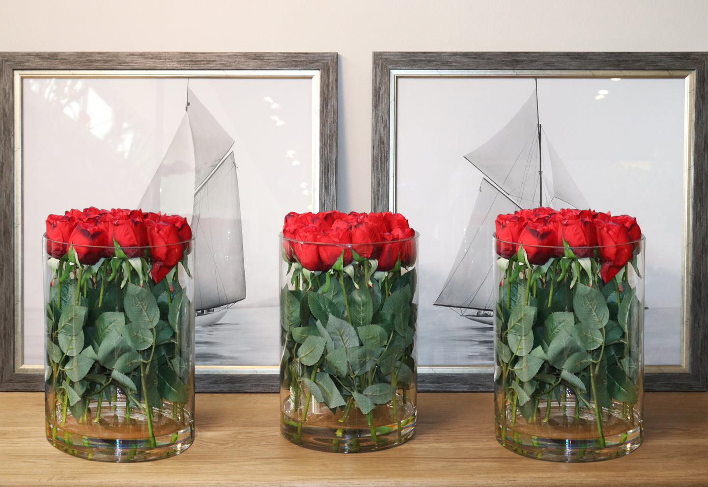 Artificial red rose flower arrangement