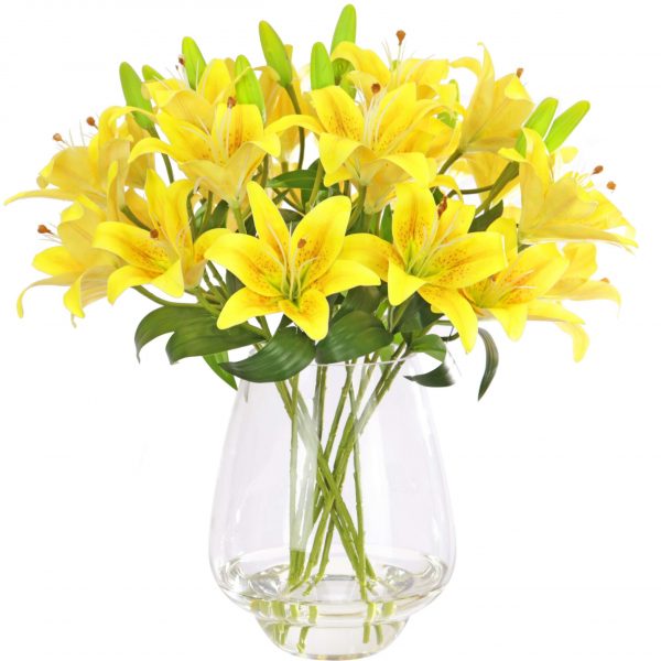 56cm Faux Yellow Lily Arrangement Silk By Design