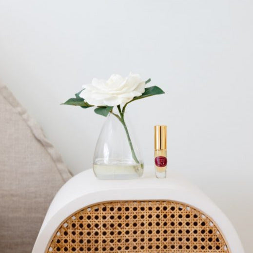 Fake white Gardenia flower with perfume spray