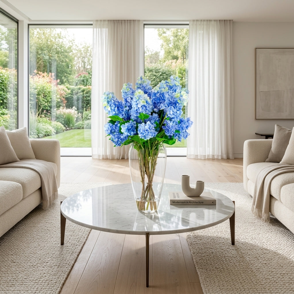 78cm Faux Blue Cone Hydrangea Arrangement | Use the provided vase and flower arrangement as the exact reference.