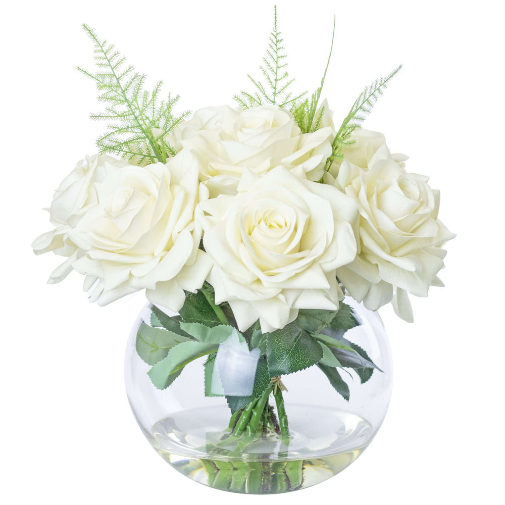 30cm Faux White Rose Arrangement Silk By Design