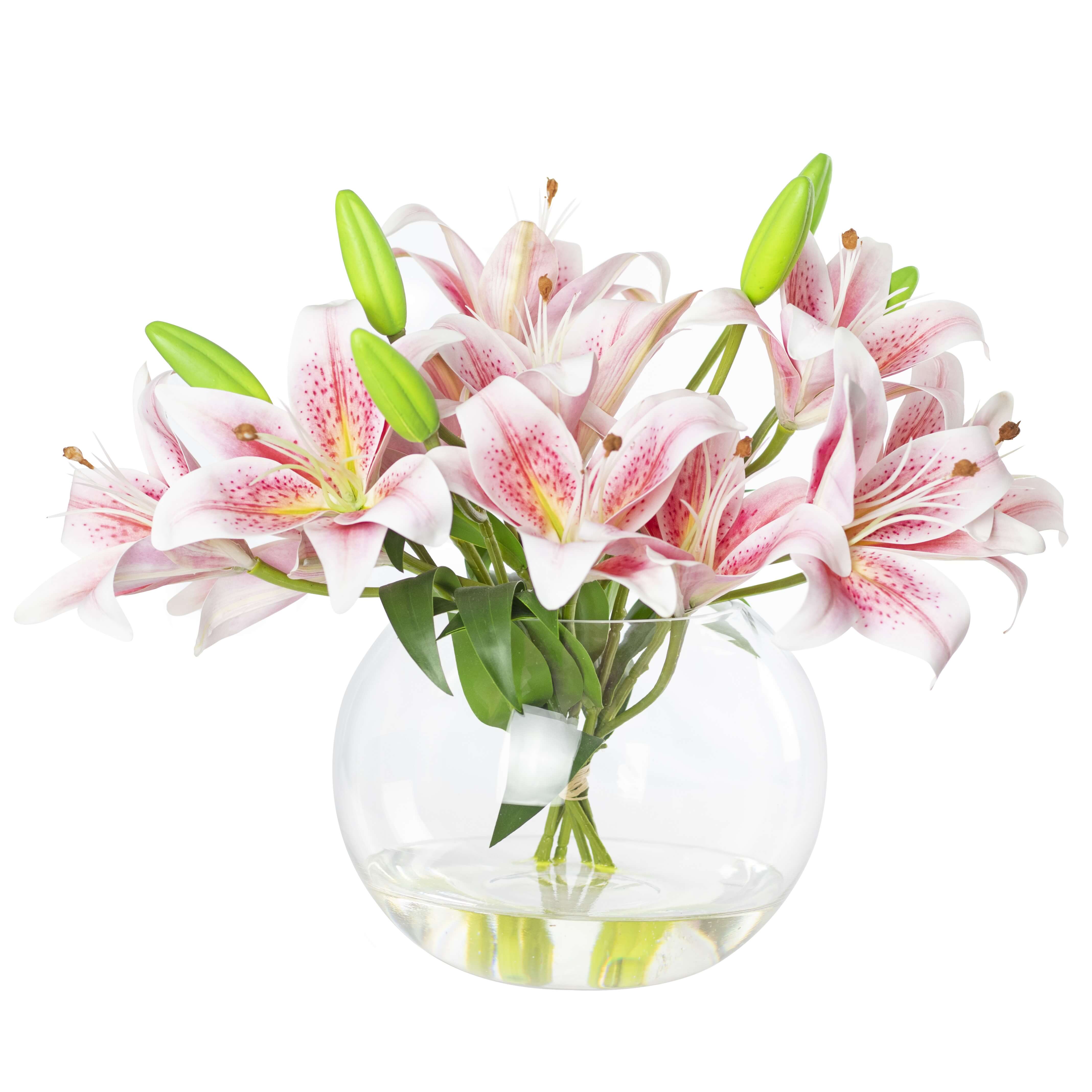 Artificial pink tiger lily arrangement. 