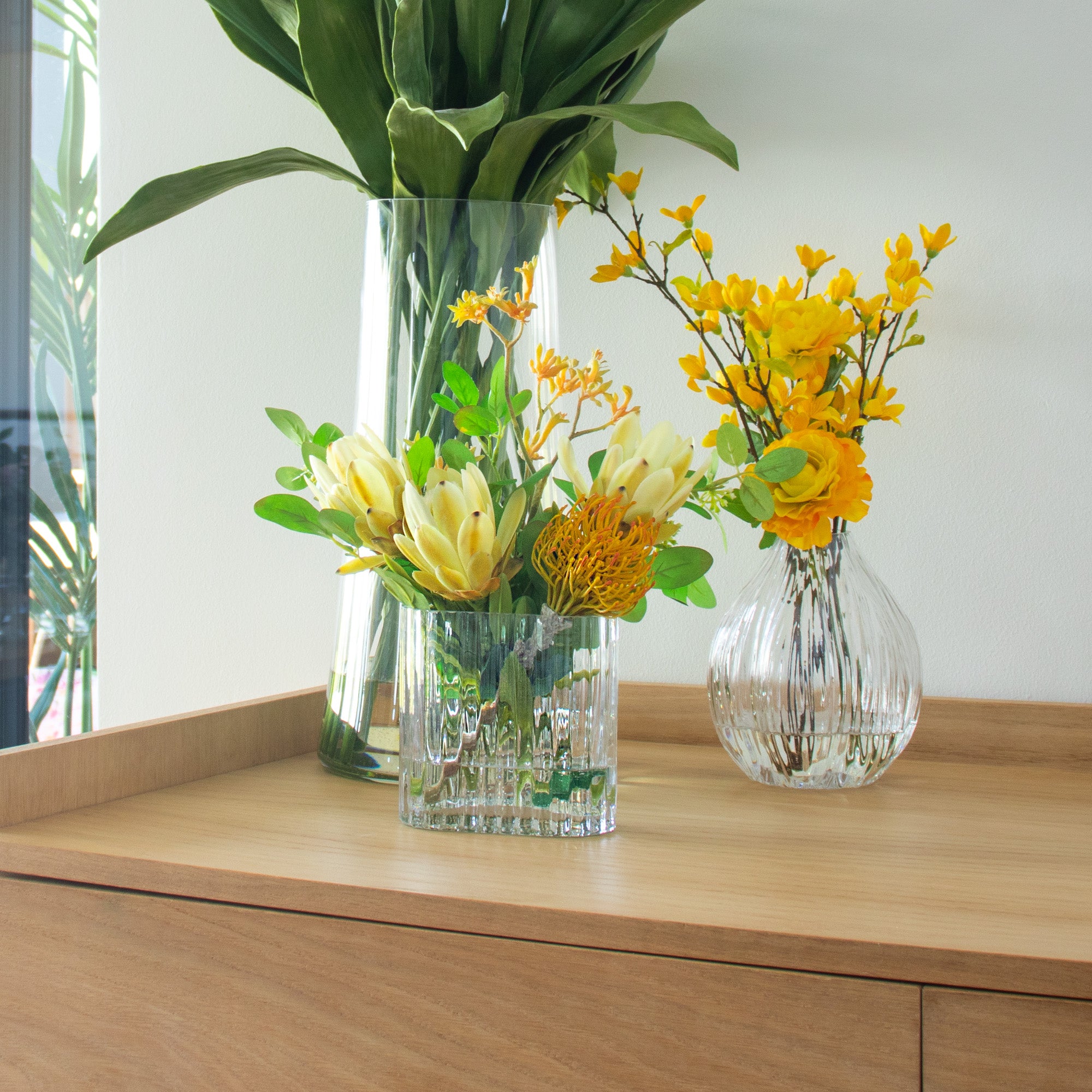 38cm Faux Yellow Protea & Foliage Arrangement