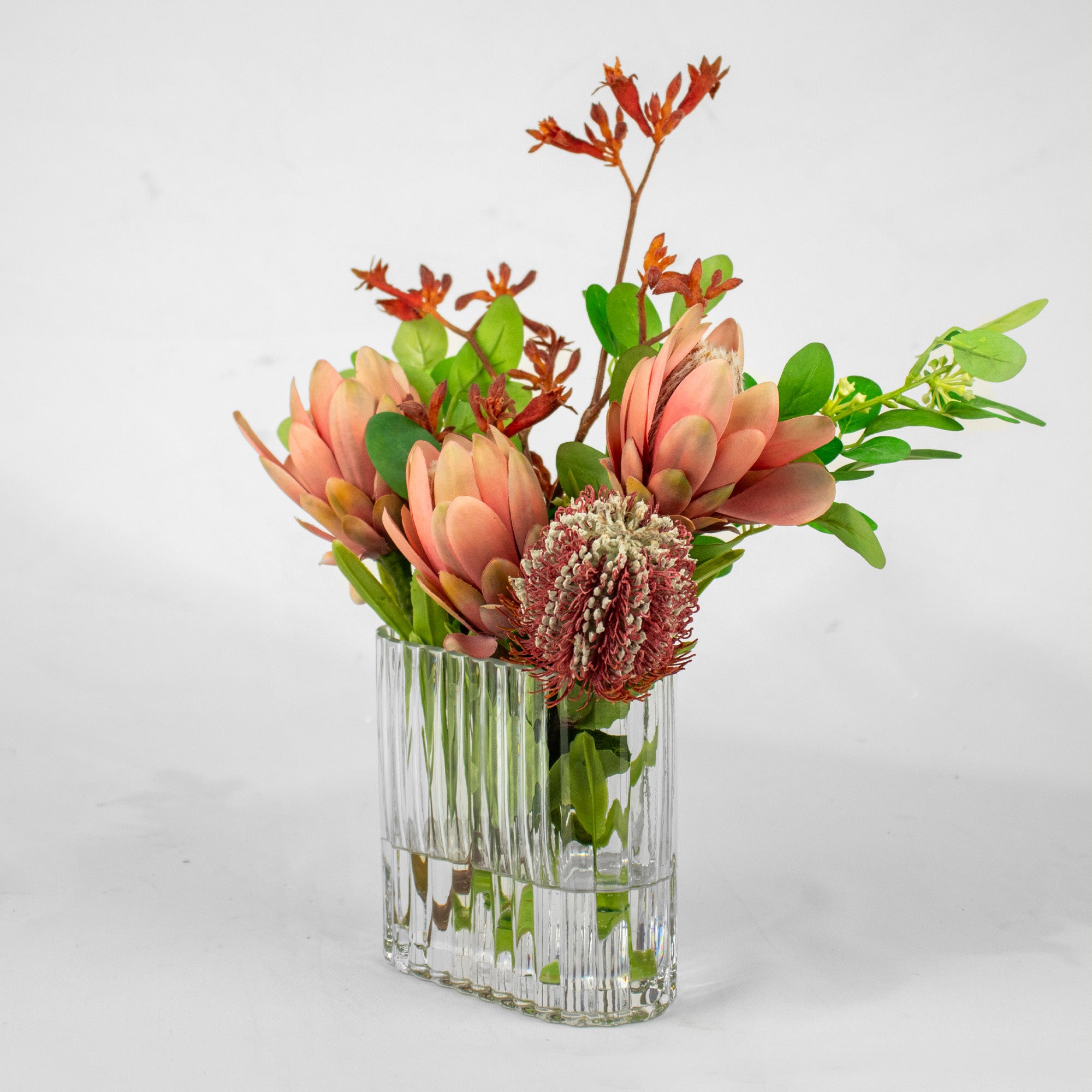 30cm Faux Pink Protea Arrangement