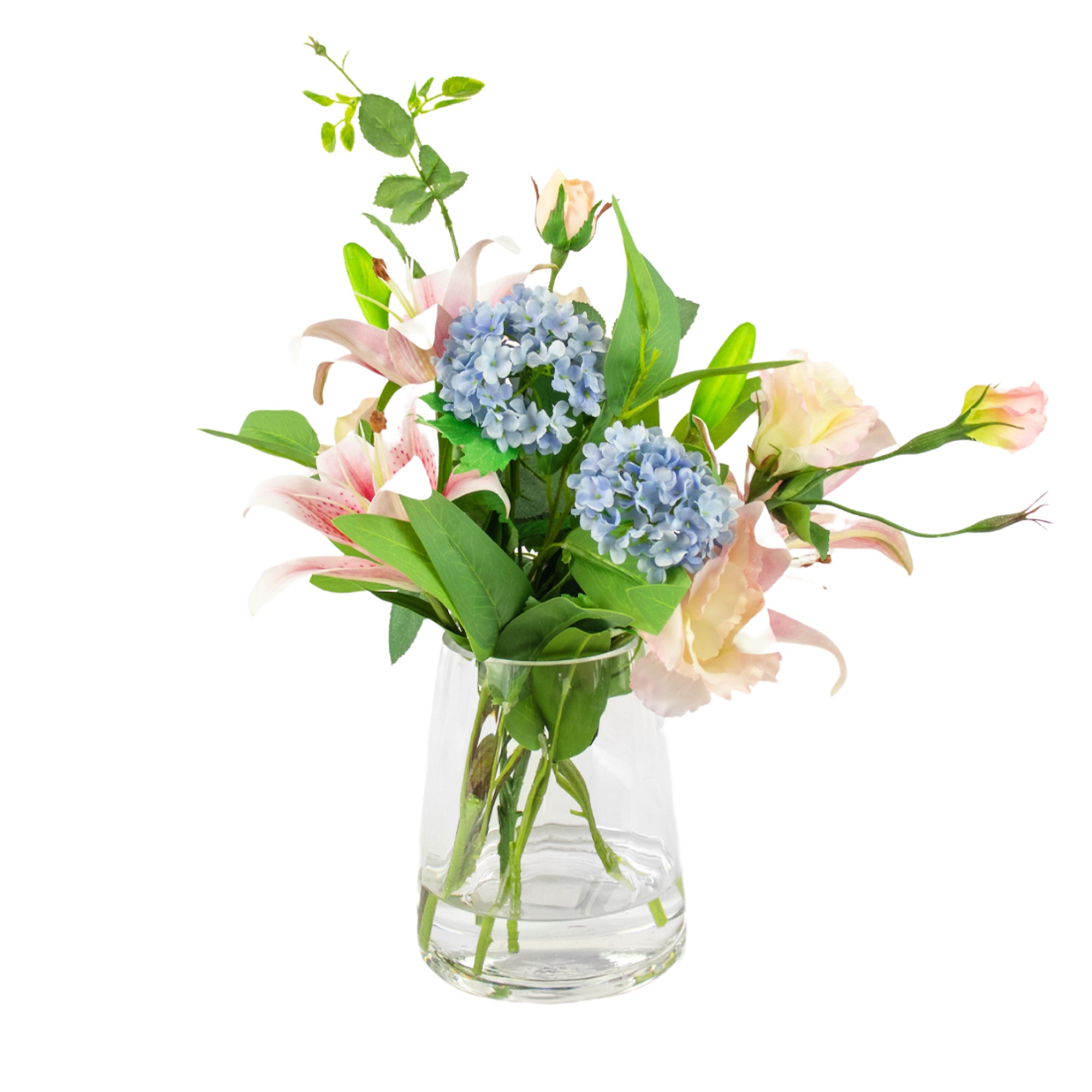 46cm Pink Lily & Blue Snowball Arrangement