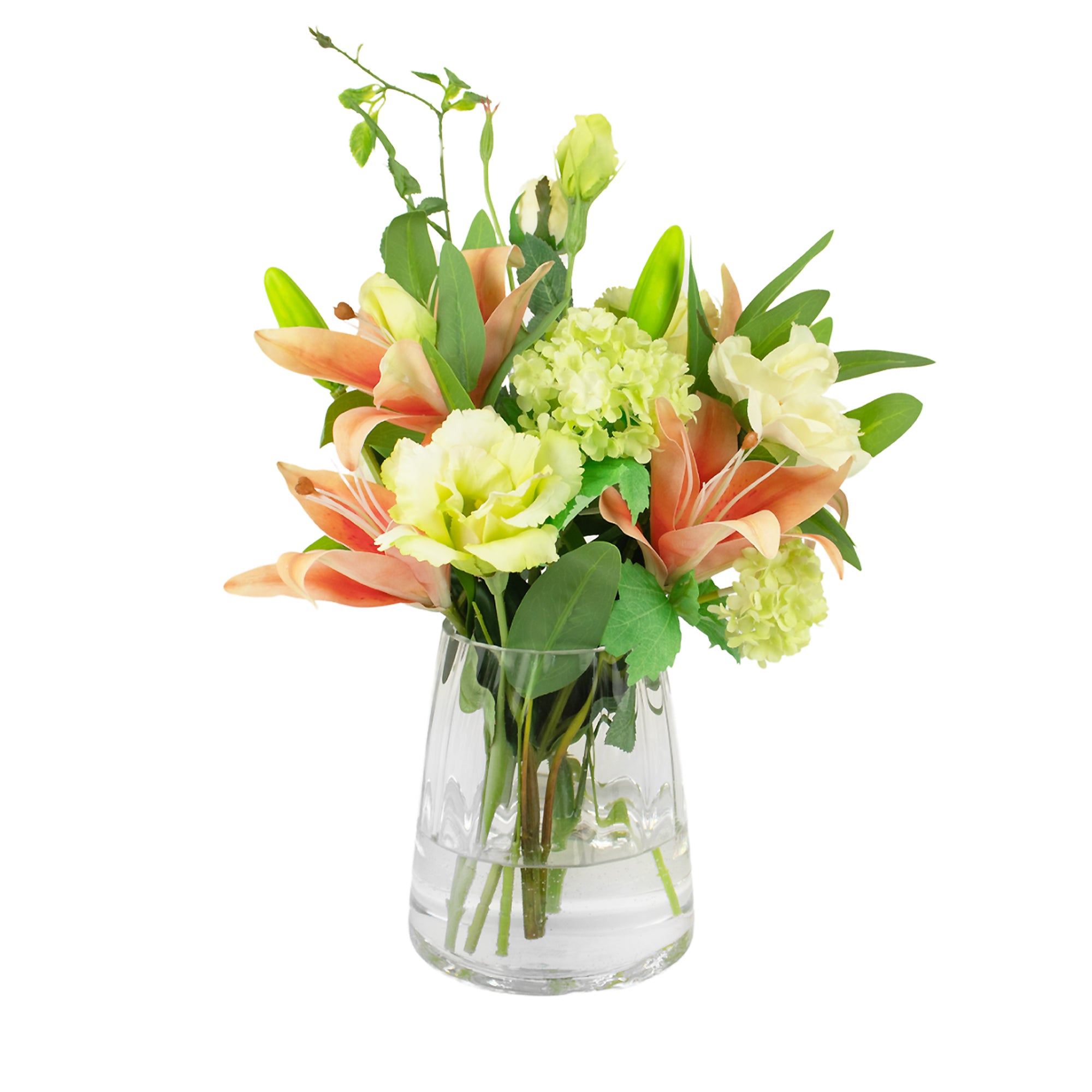 40cm Faux Orange Lily & Green Snowball Arrangement