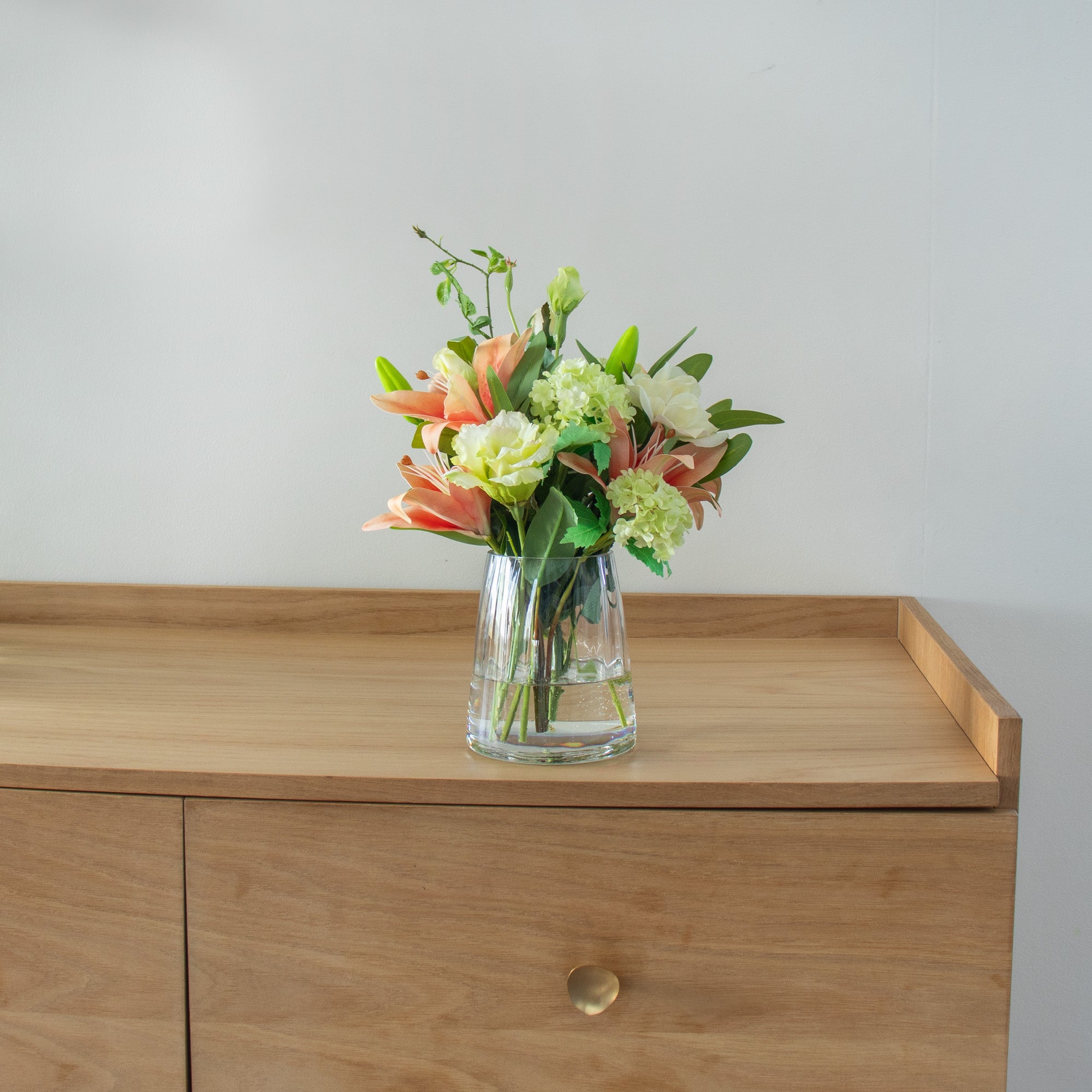 40cm Faux Orange Lily & Green Snowball Arrangement
