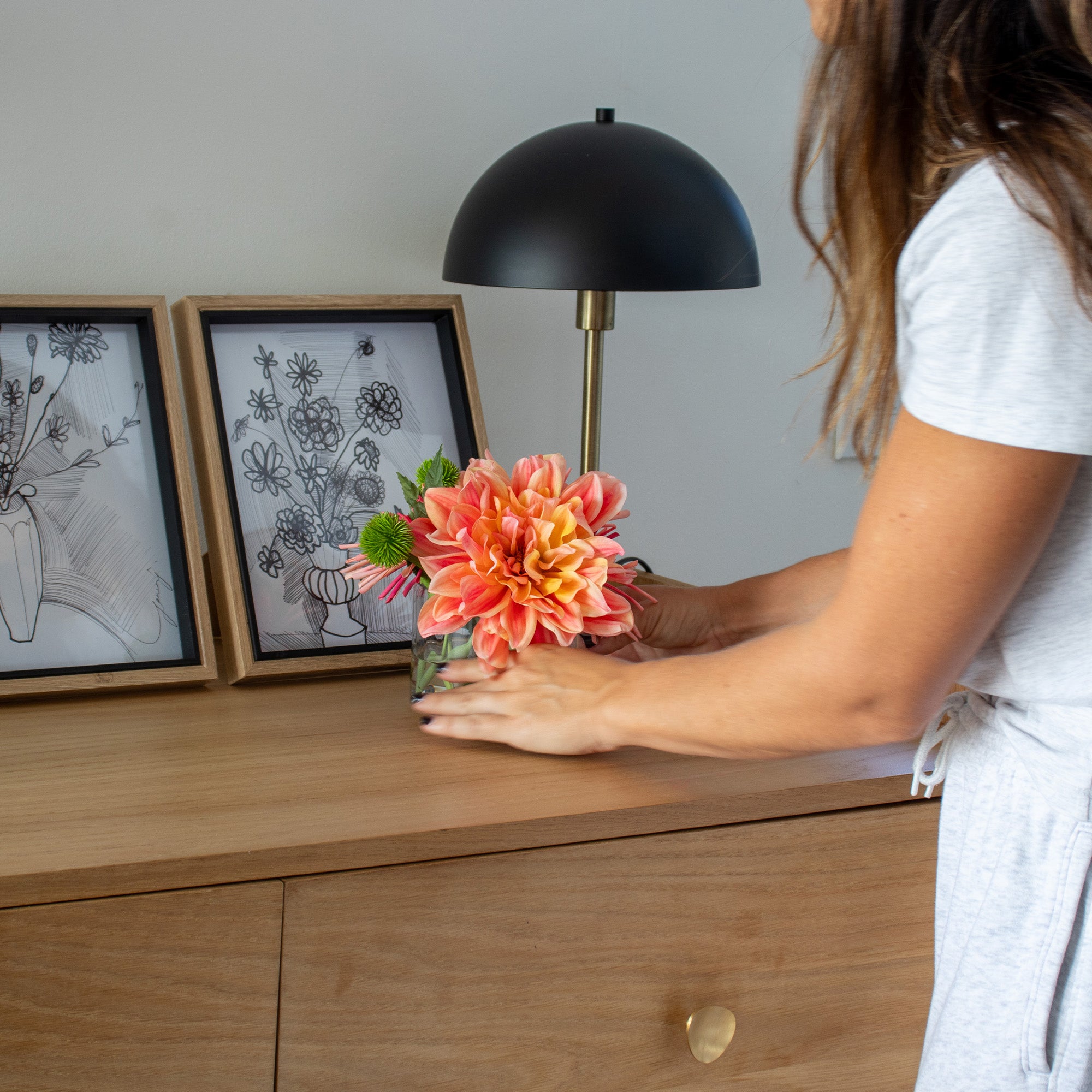 20cm Faux Dahlia & Spider Mum Arrangement