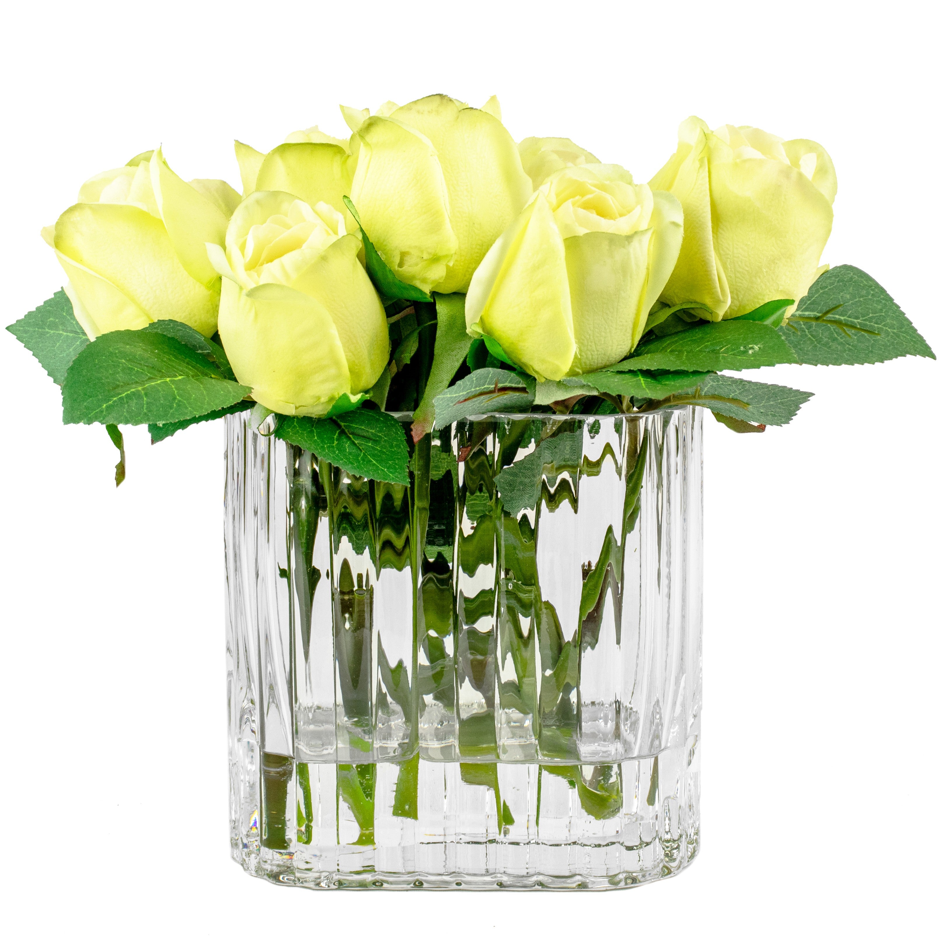 23cm Faux Rose Bud Arrangement - Mint