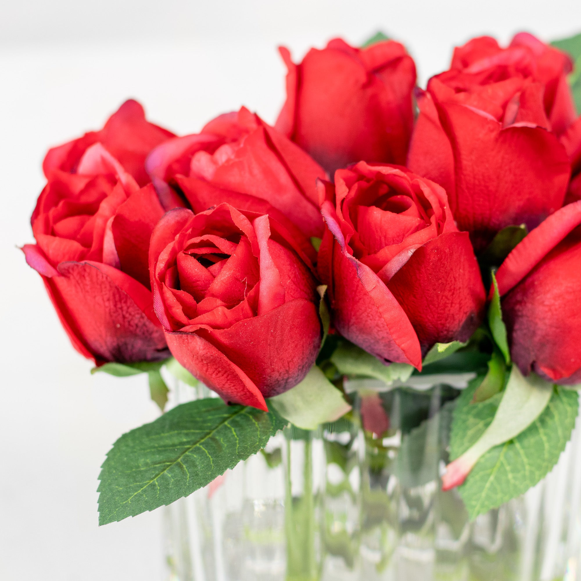 23cm Faux Rose Bud Arrangement - Red