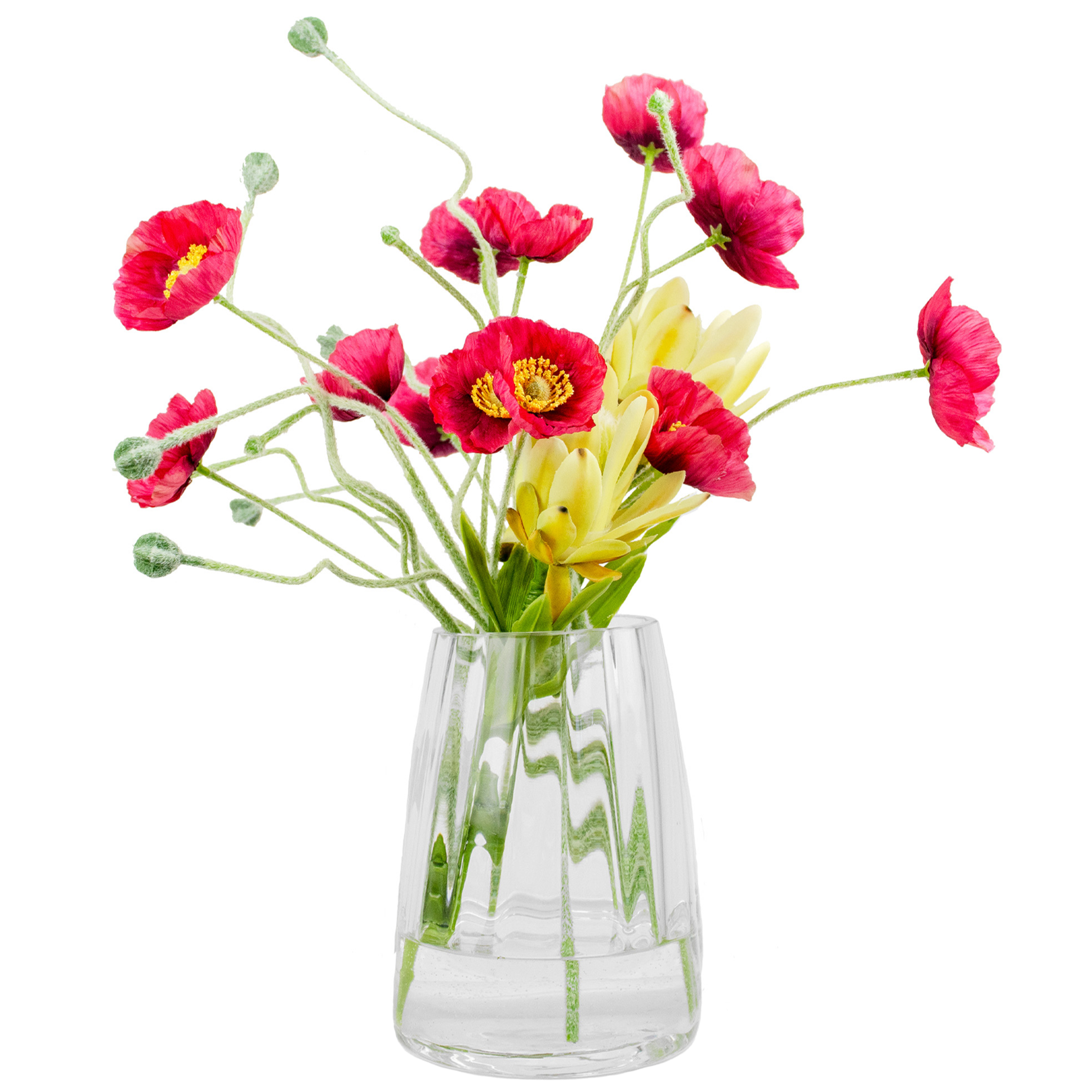 40cm Faux Red Poppy & Protea Arrangement
