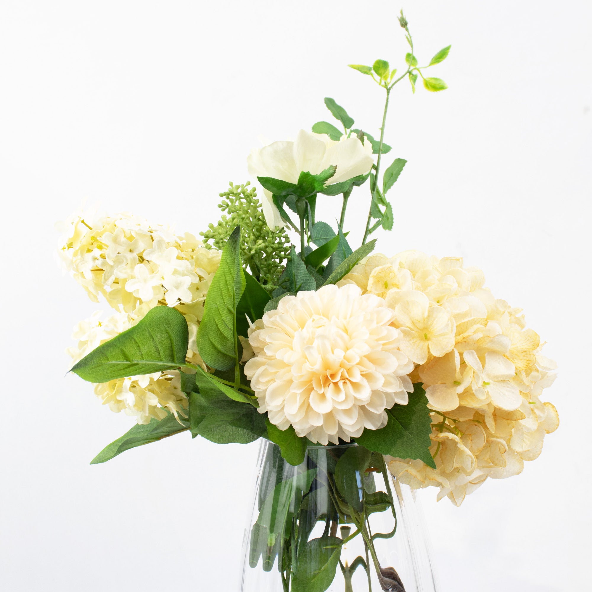 47cm Faux Hydrangea Pom-Pom Arrangement - Cream