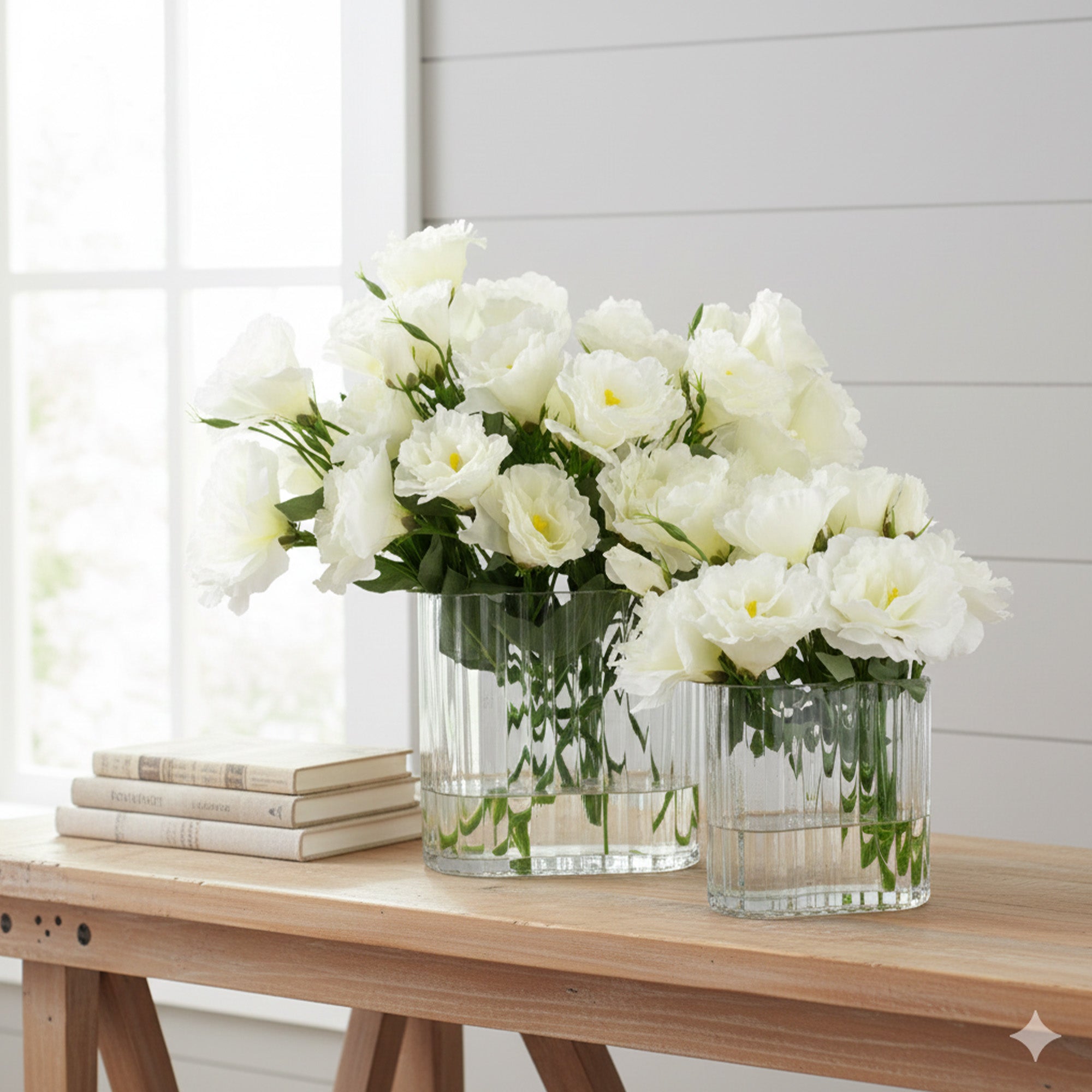 26cm Faux White Lisianthus Arrangement