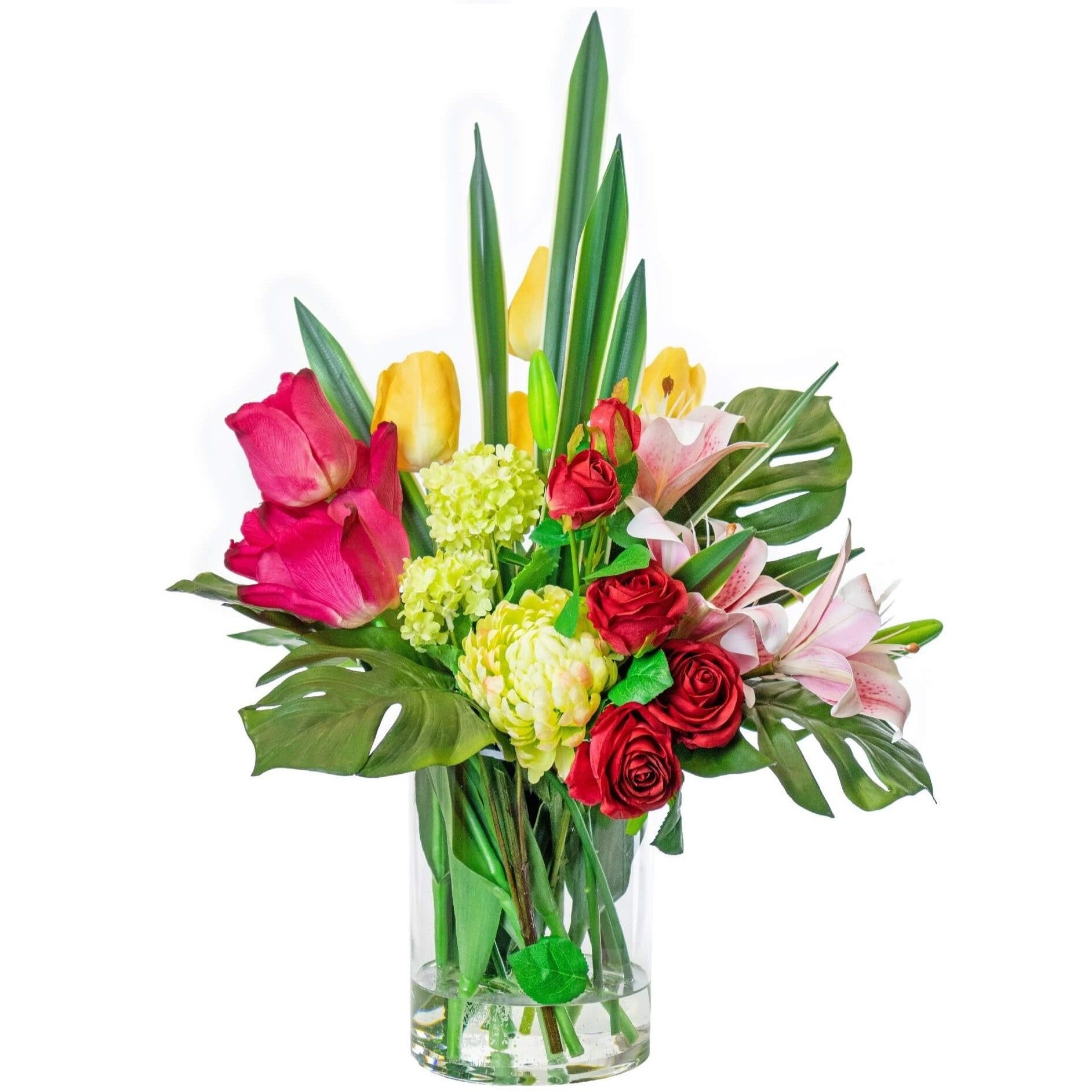 Faux tulip and lily flower arrangement mix