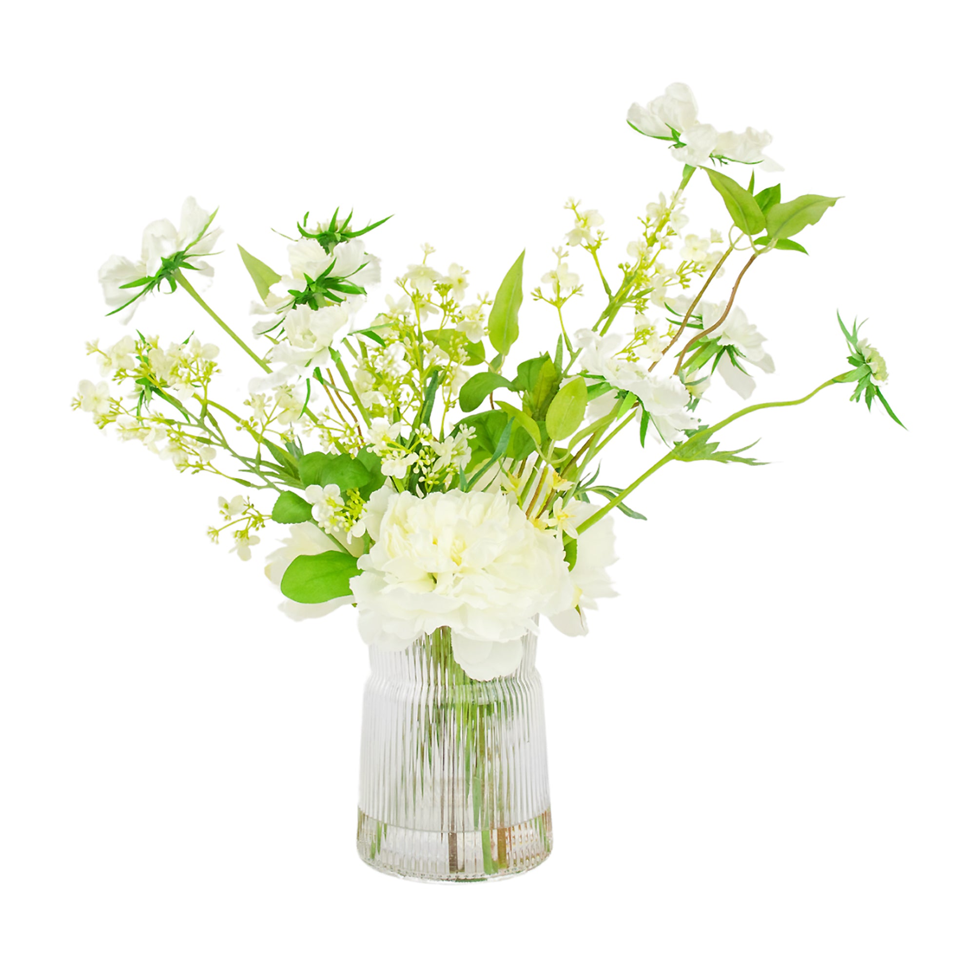60cm Faux White Scabiosa & Peony Arrangement