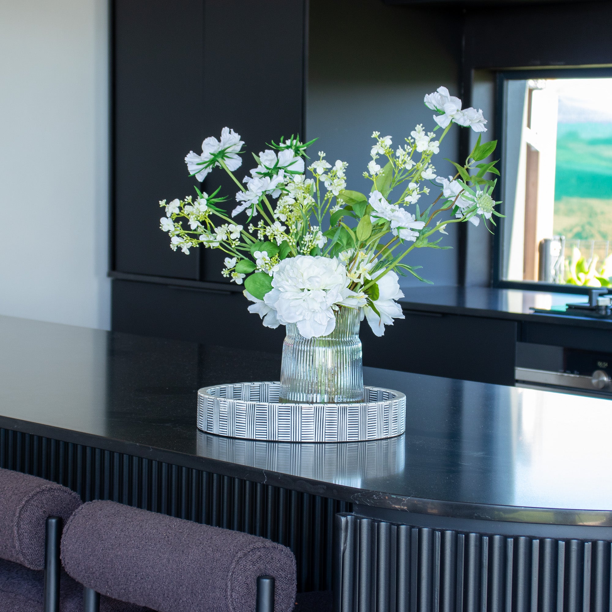60cm Faux White Scabiosa & Peony Arrangement