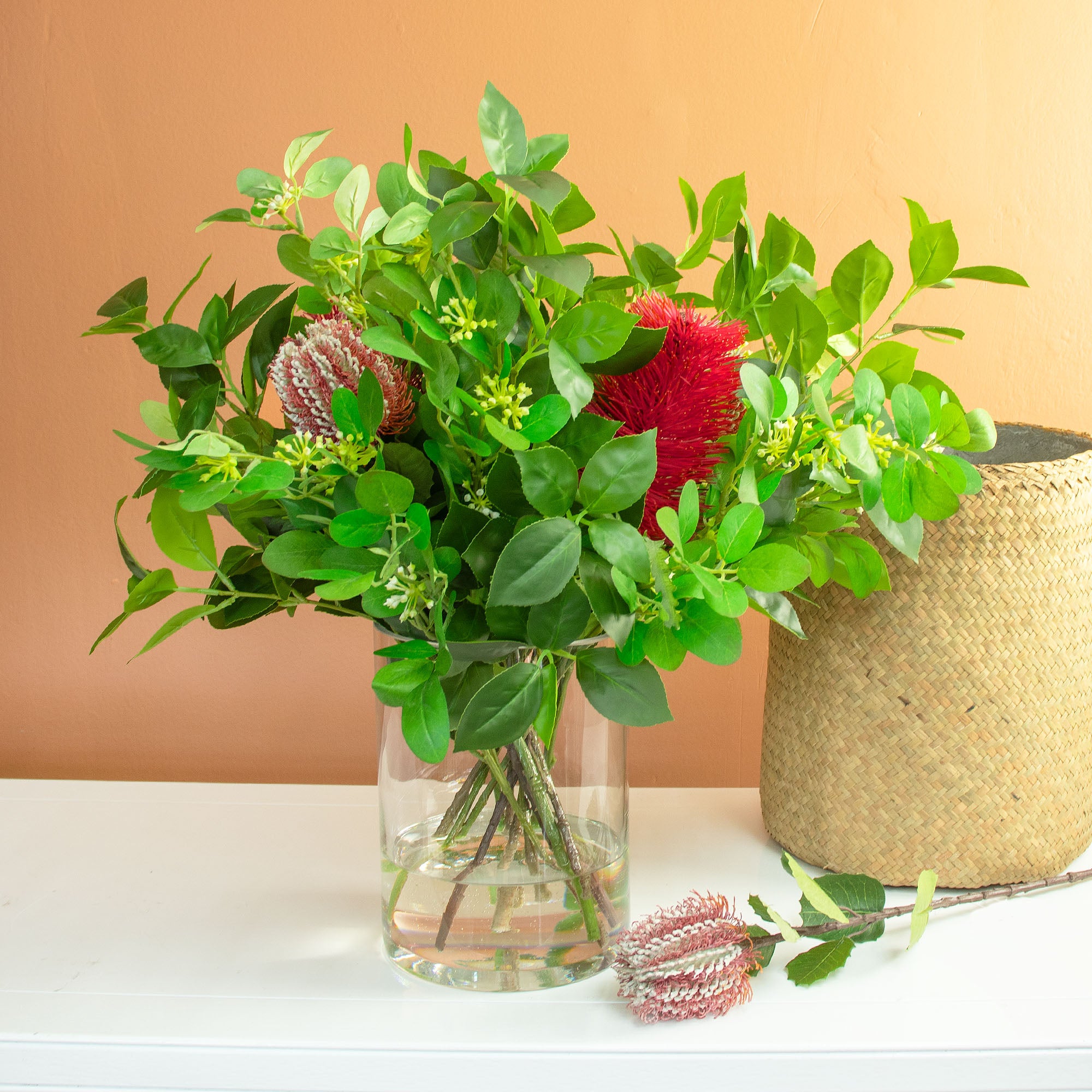 50cm Faux Banksia & Foliage Arrangement