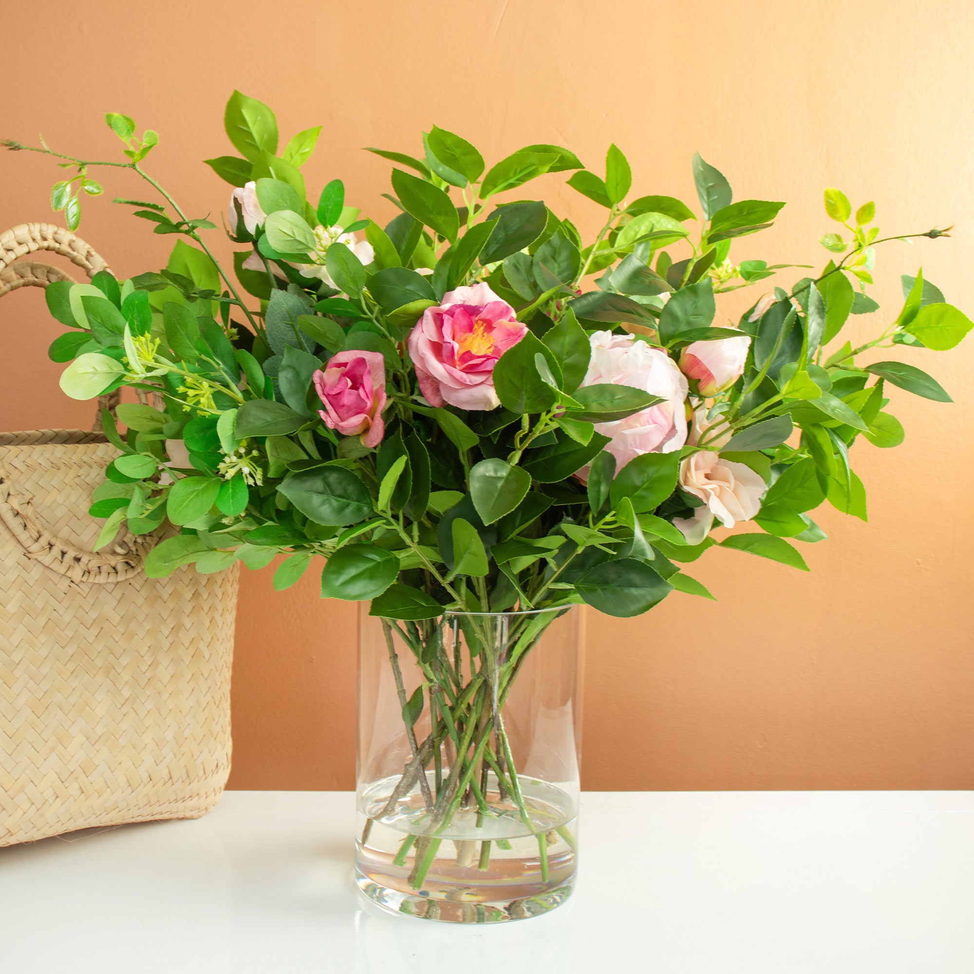 45cm Faux Rose, Peony & Foliage Arrangement