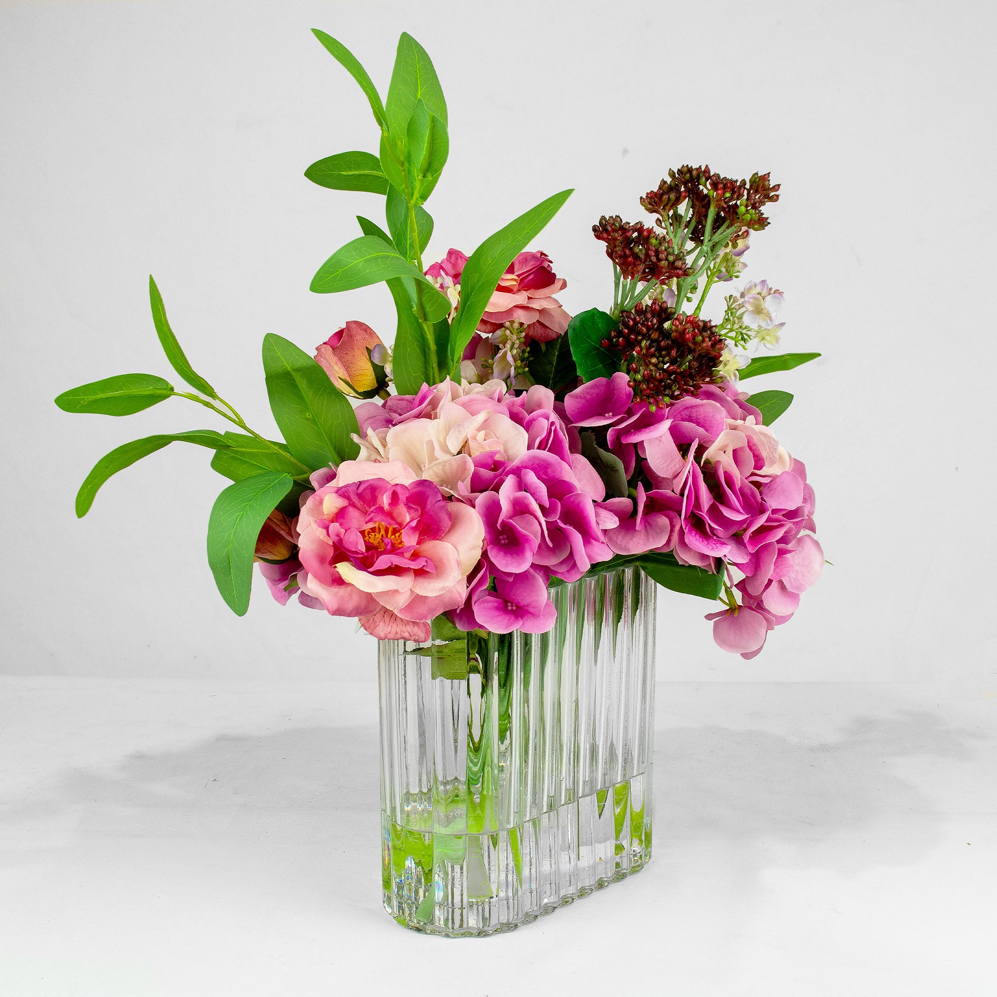50cm Faux Pink Hydrangea & Berry Arrangement