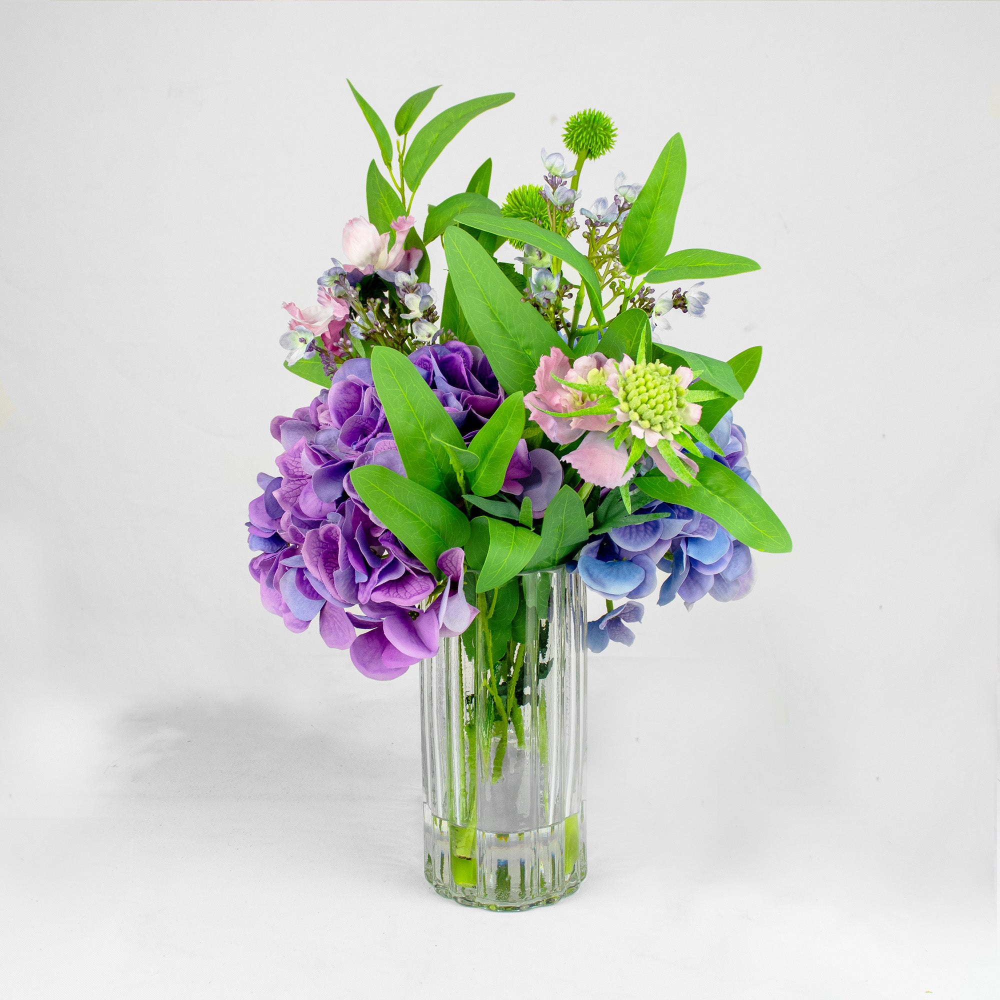 50cm Faux Purple Hydrangea & Scabiosa Arrangement