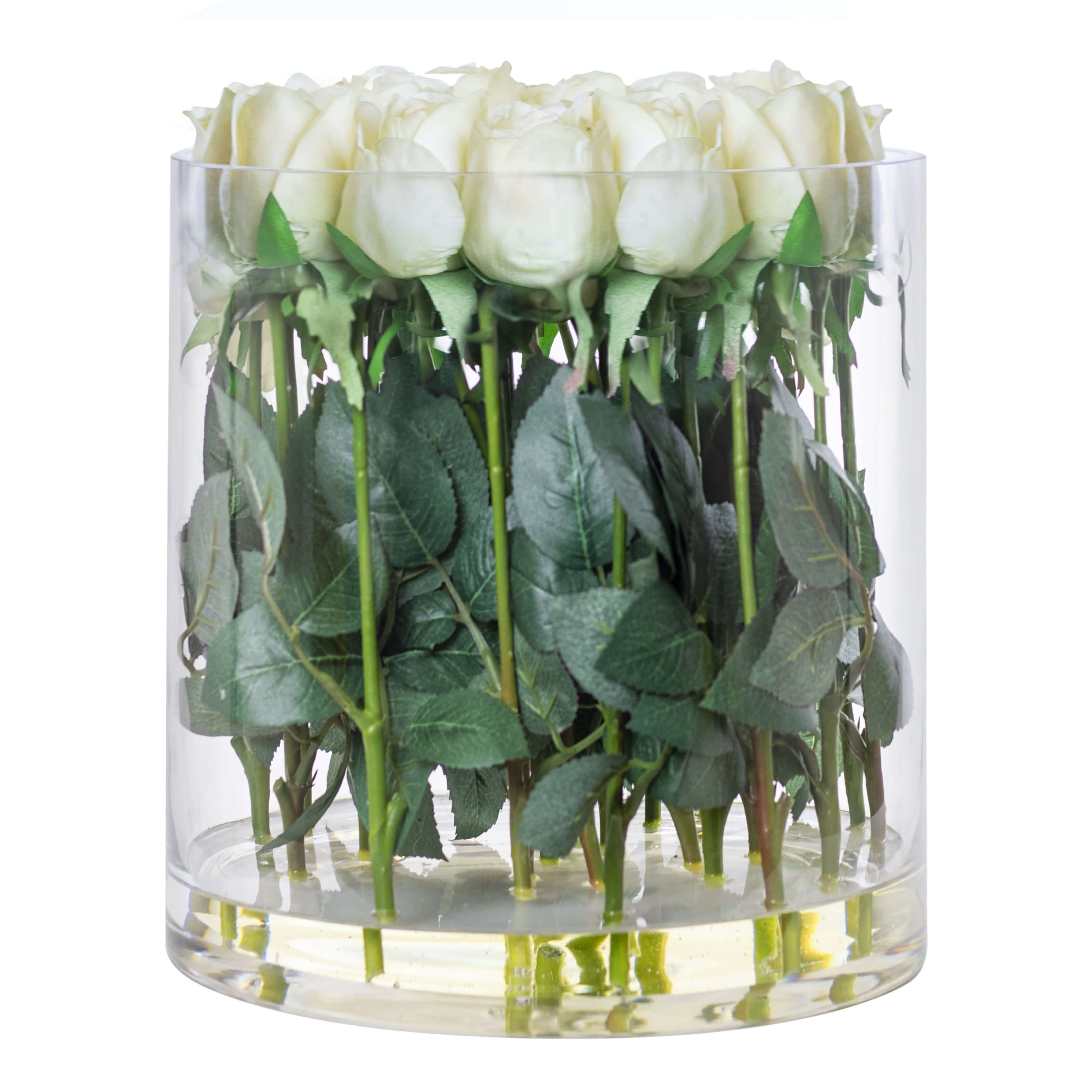 Artificial Silk Mint Rose Arrangement in glass vase 
