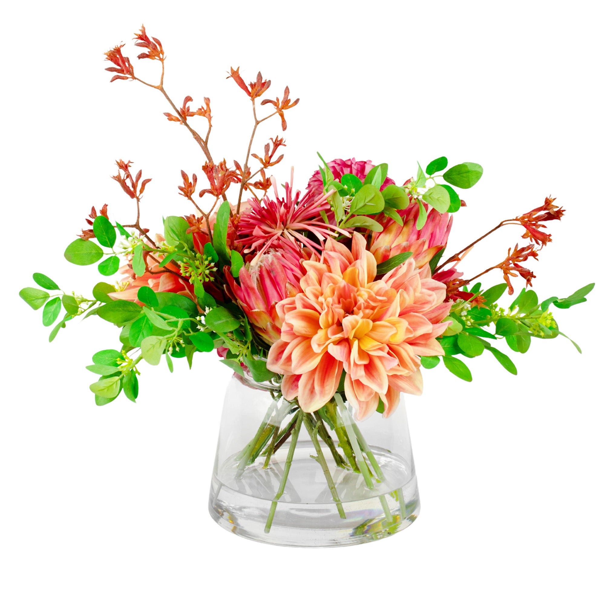 49cm Faux Pink Dahlia & Mixed Natives Arrangement