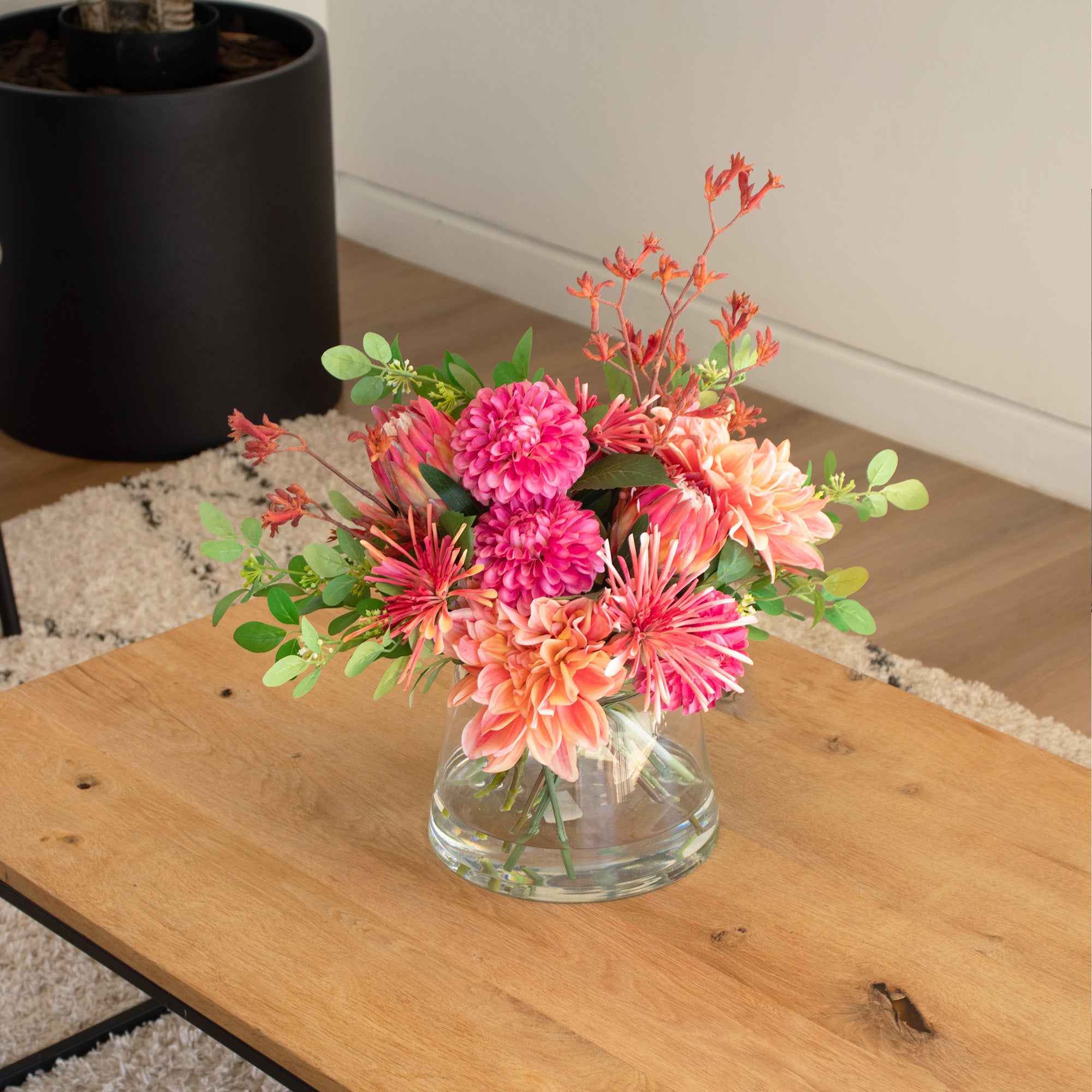 49cm Faux Pink Dahlia & Mixed Natives Arrangement