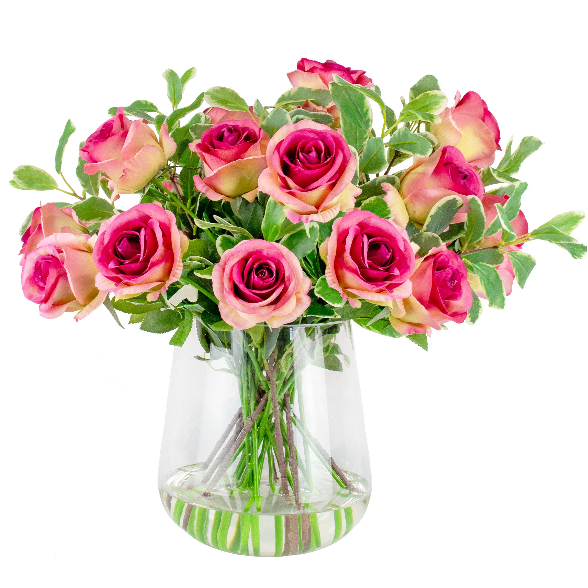 55cm Faux Fuchsia Rose & Foliage Arrangement