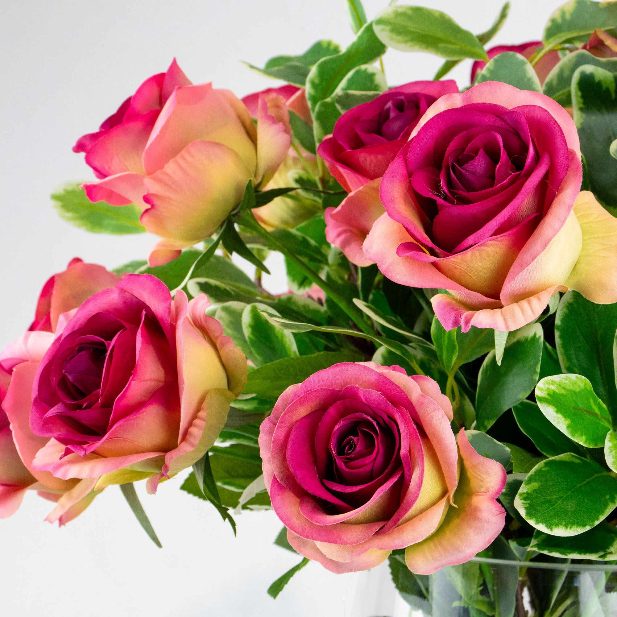 55cm Faux Fuchsia Rose & Foliage Arrangement