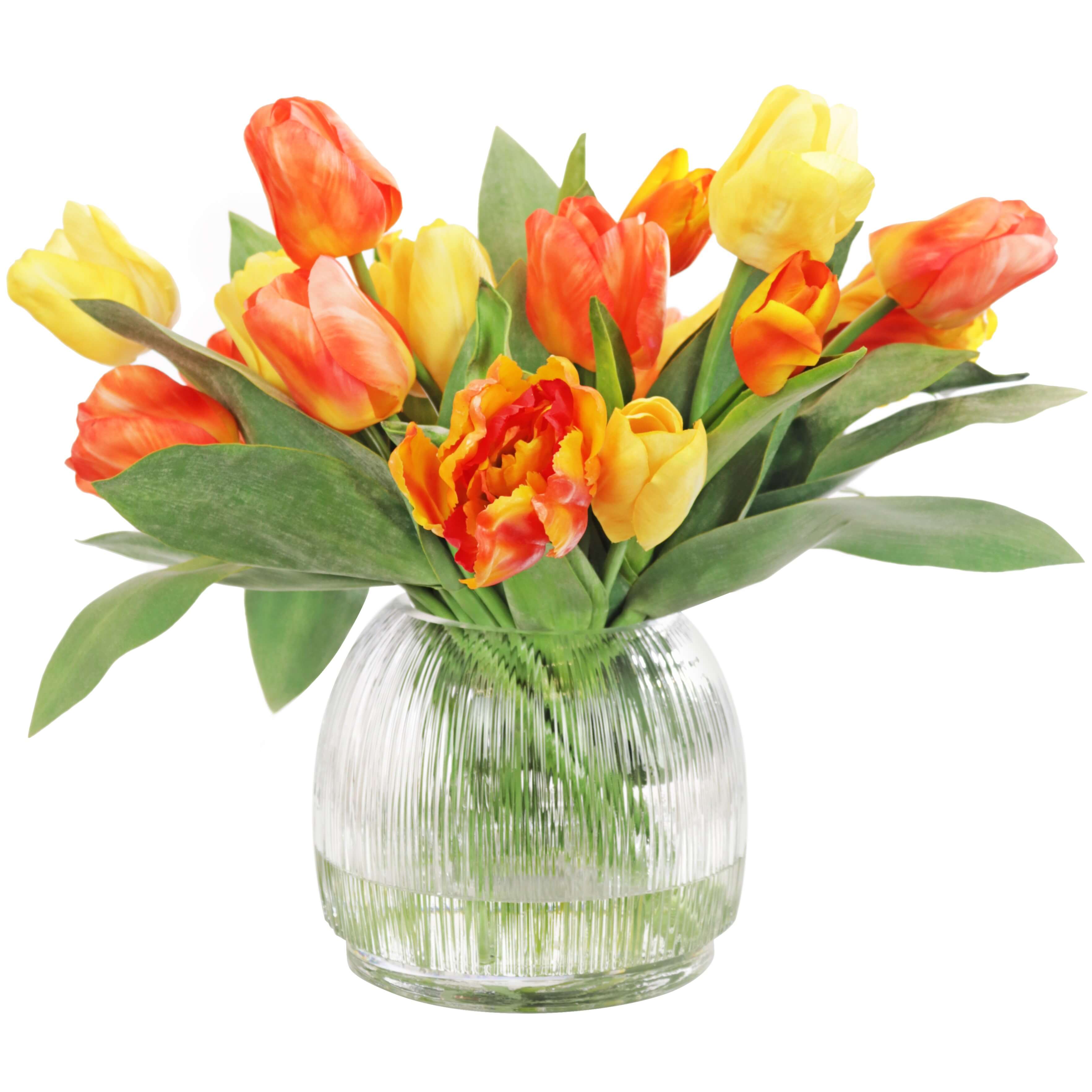 Artificial silk tulip arrangement yellow and orange