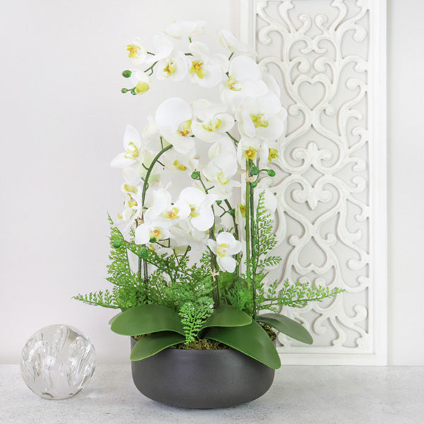 Large artificial white orchid plant